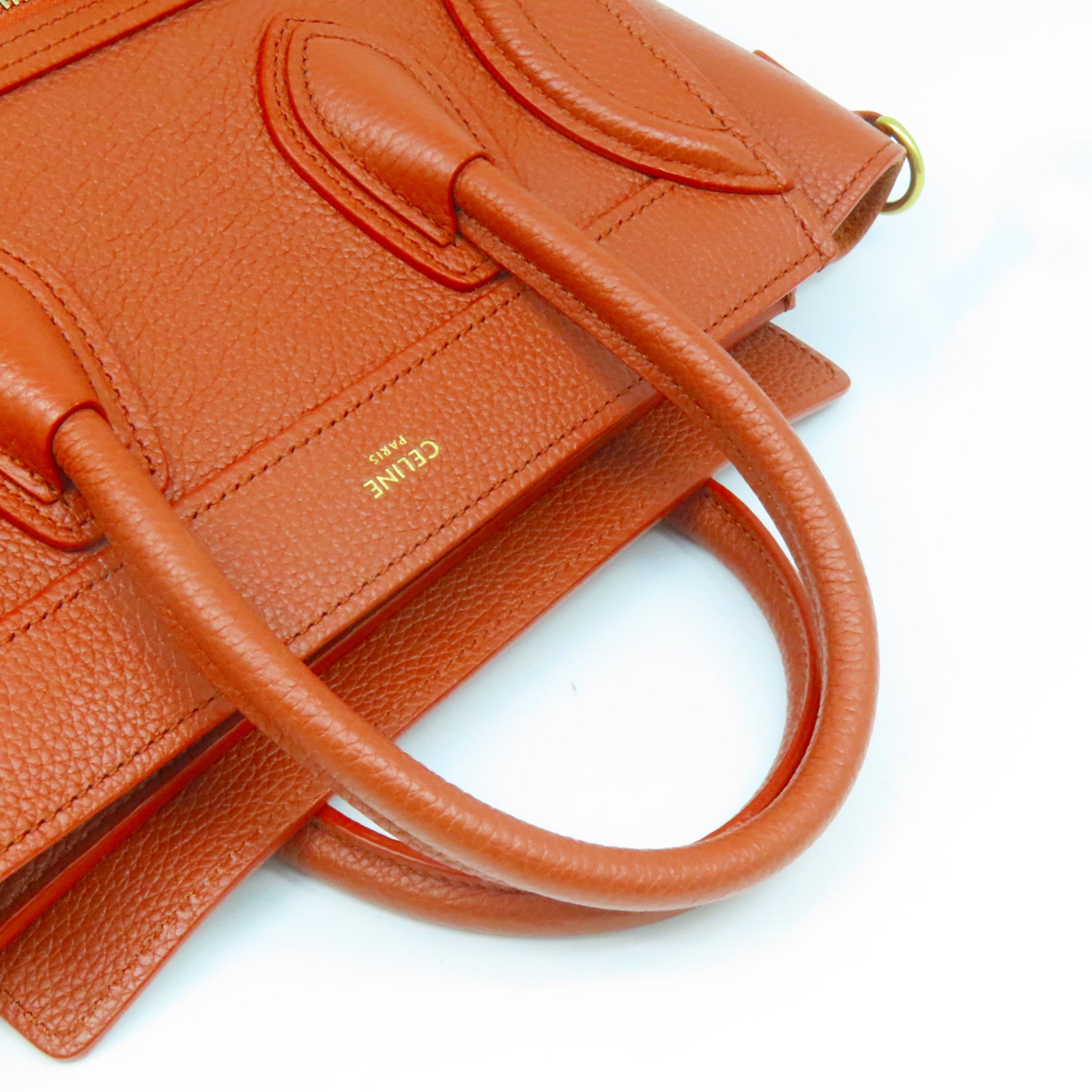 CELINE 牛皮皮革Nano Luggage金扣手挽肩背兩用袋啡色