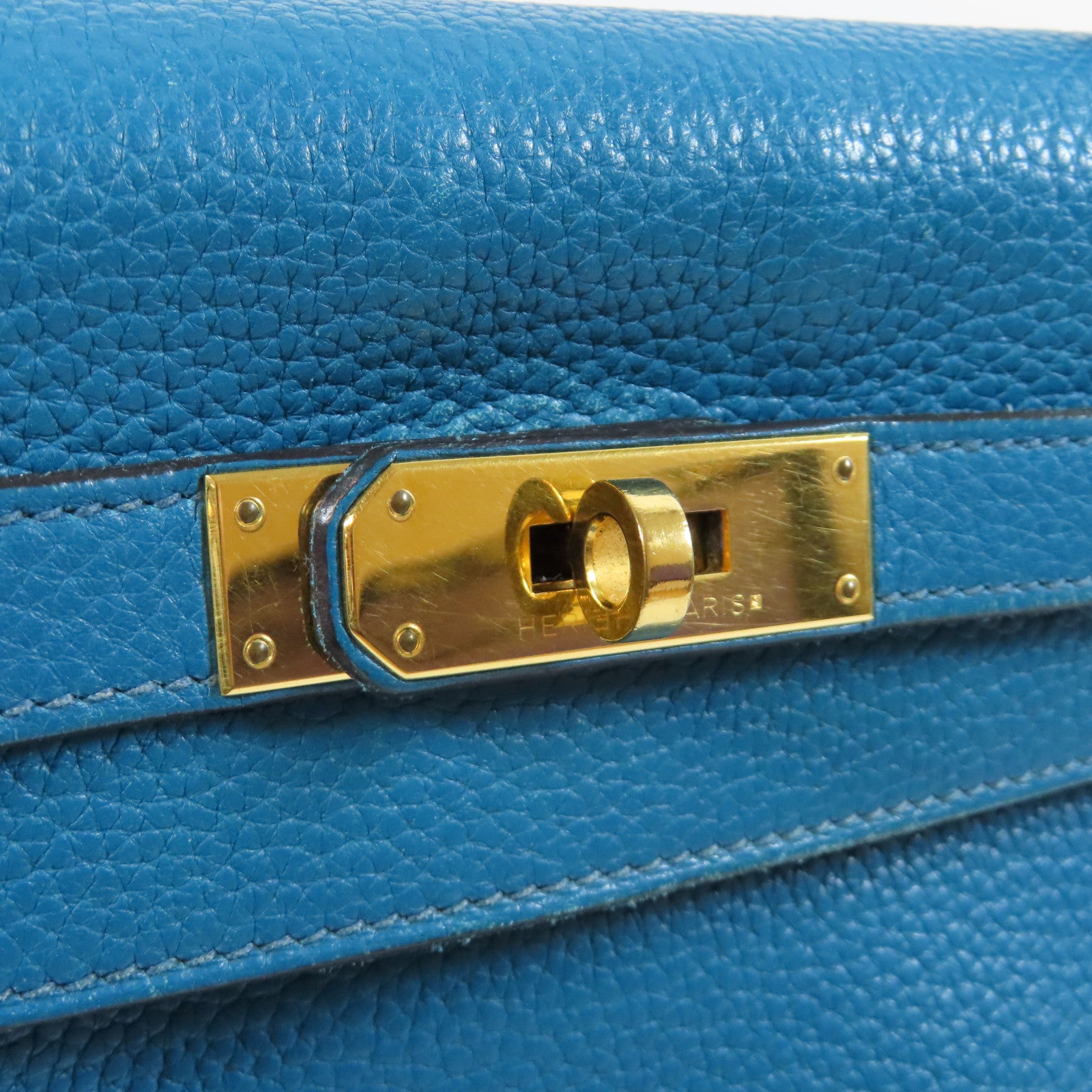 HERMES Togo皮革Kelly 28金扣手挽肩背兩用袋藍色