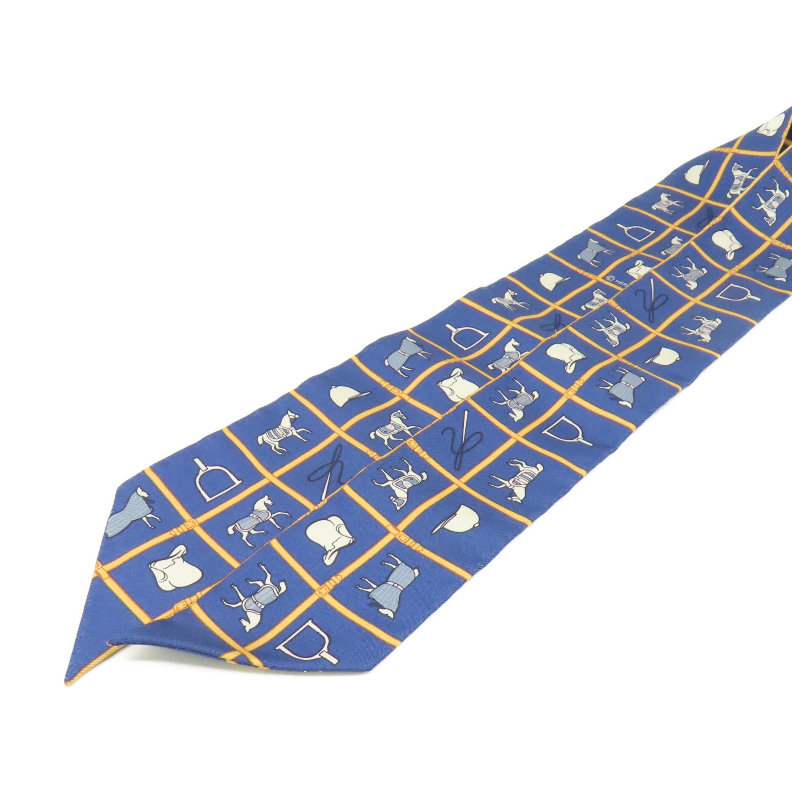 HERMES 絲質Twilly Scarf絲巾寶藍色/淺啡色/彩色