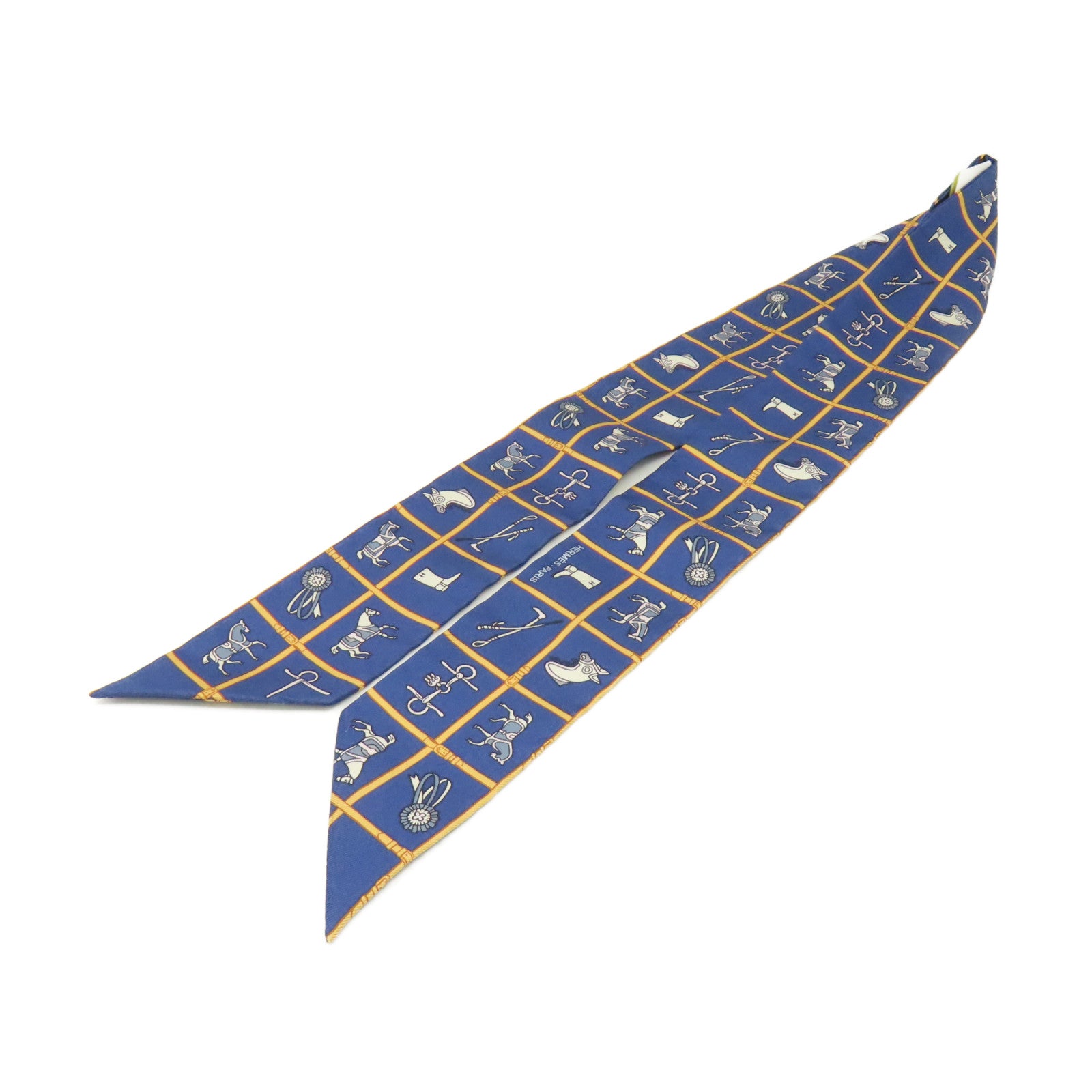 HERMES 絲質Twilly Scarf絲巾寶藍色/淺啡色/彩色