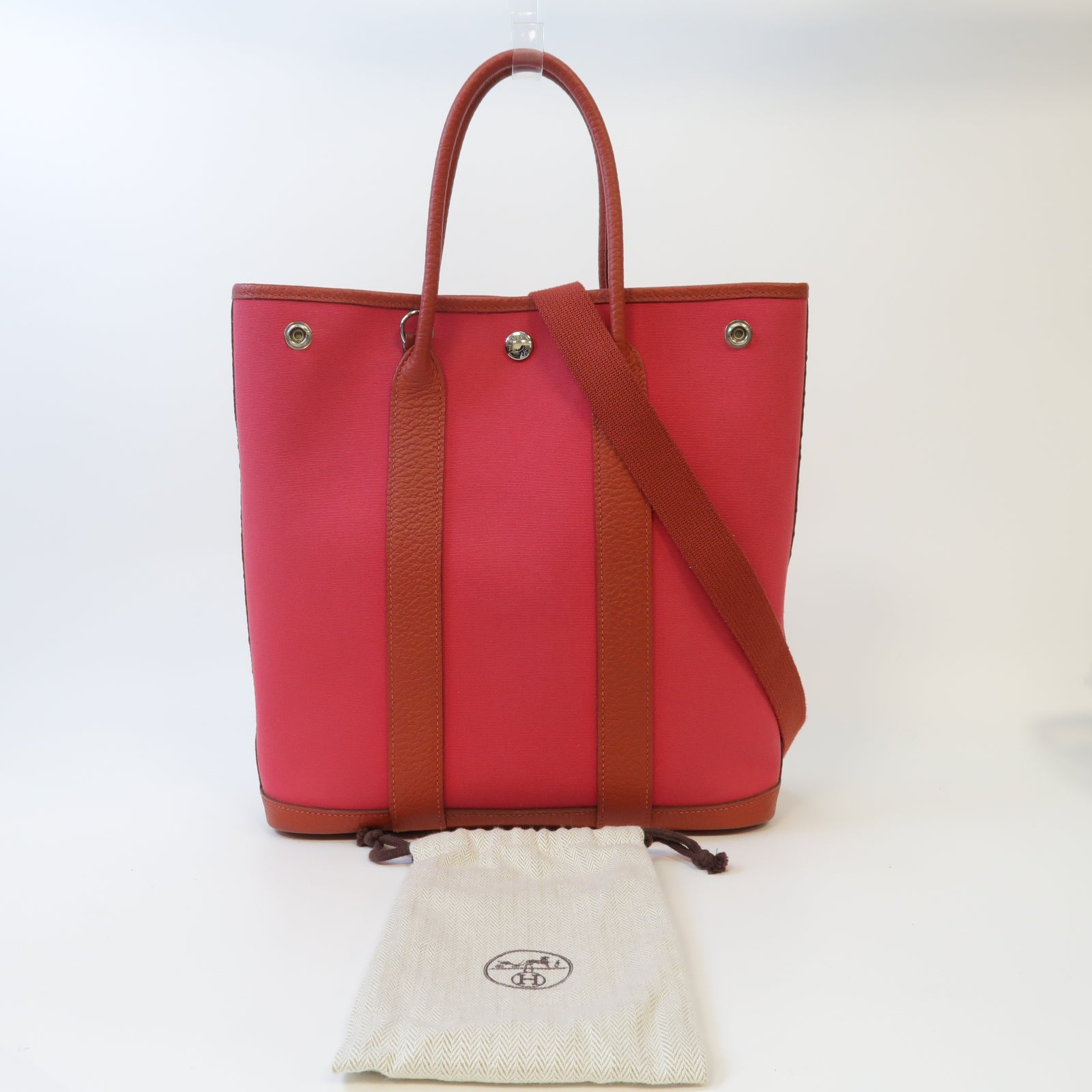 HERMES 帆布Garden File PM銀扣手挽肩背兩用袋紅色