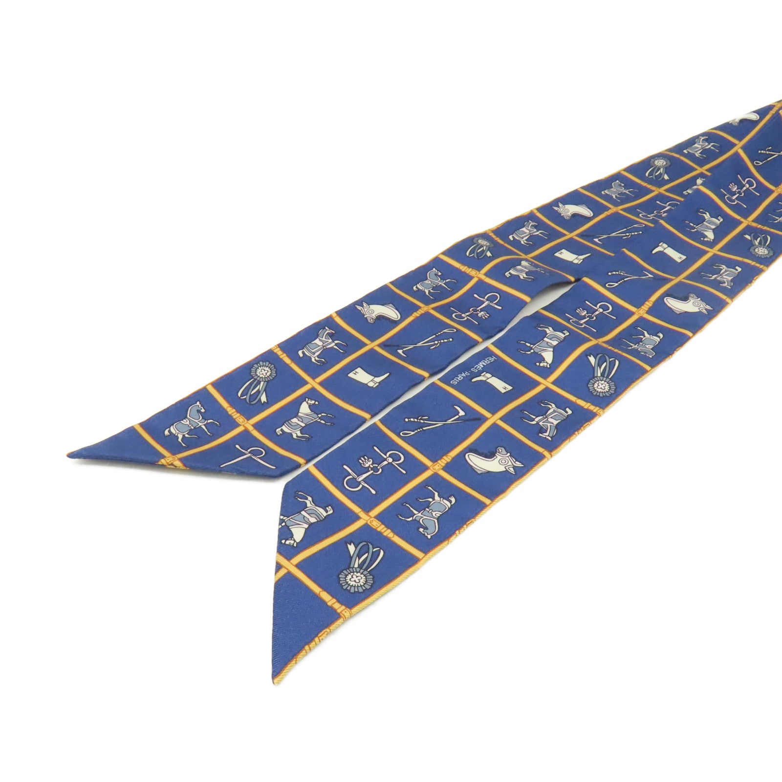 HERMES 絲質Twilly Scarf絲巾寶藍色/淺啡色/彩色