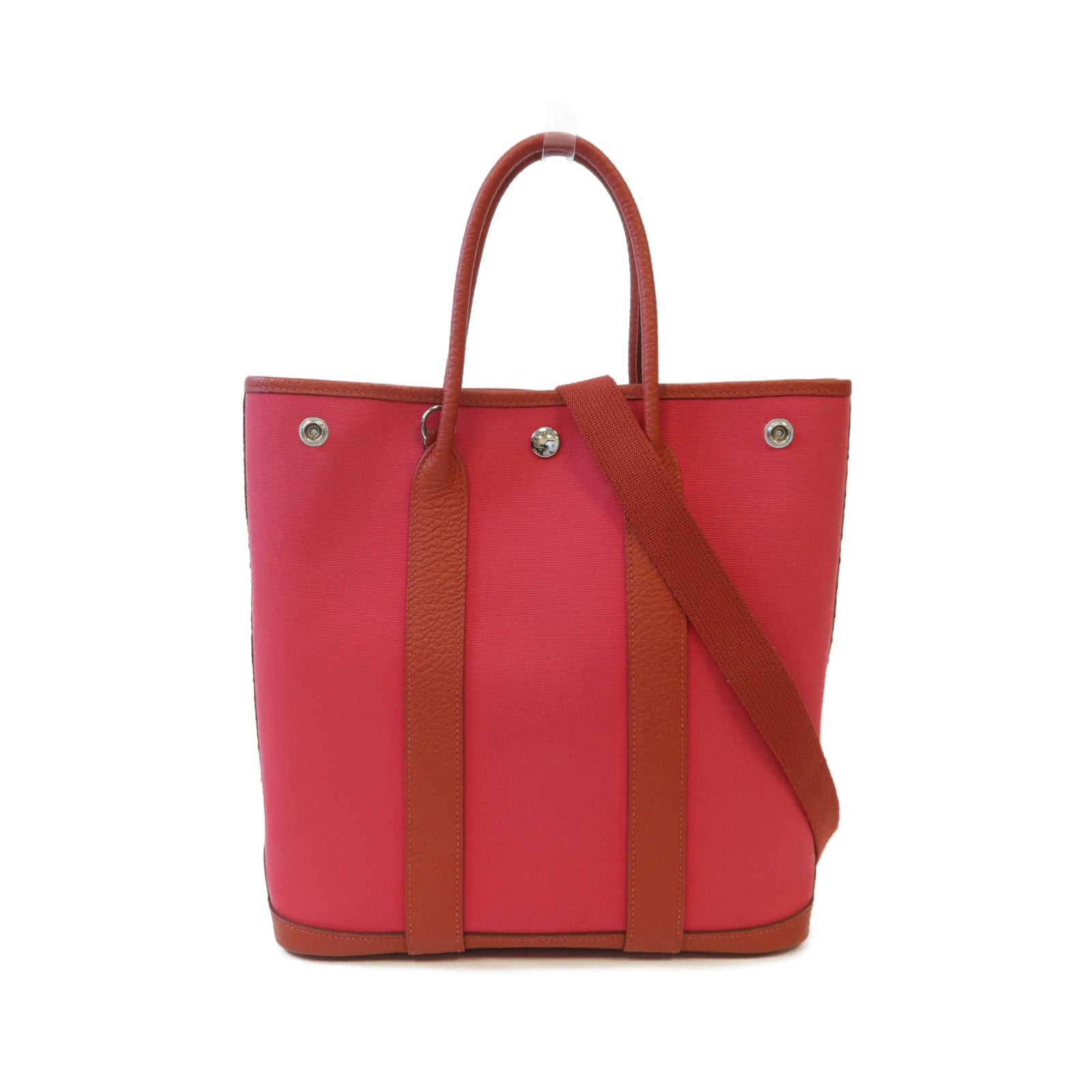 HERMES 帆布Garden File PM銀扣手挽肩背兩用袋紅色