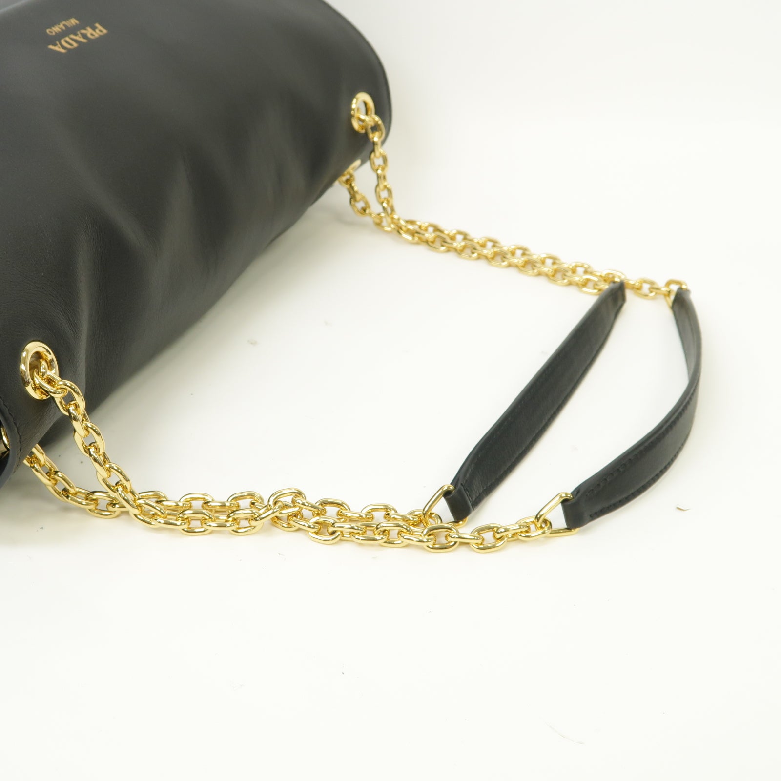 PRADA 牛皮皮革Chain Shoulder Bag金扣鏈帶肩背袋黒色
