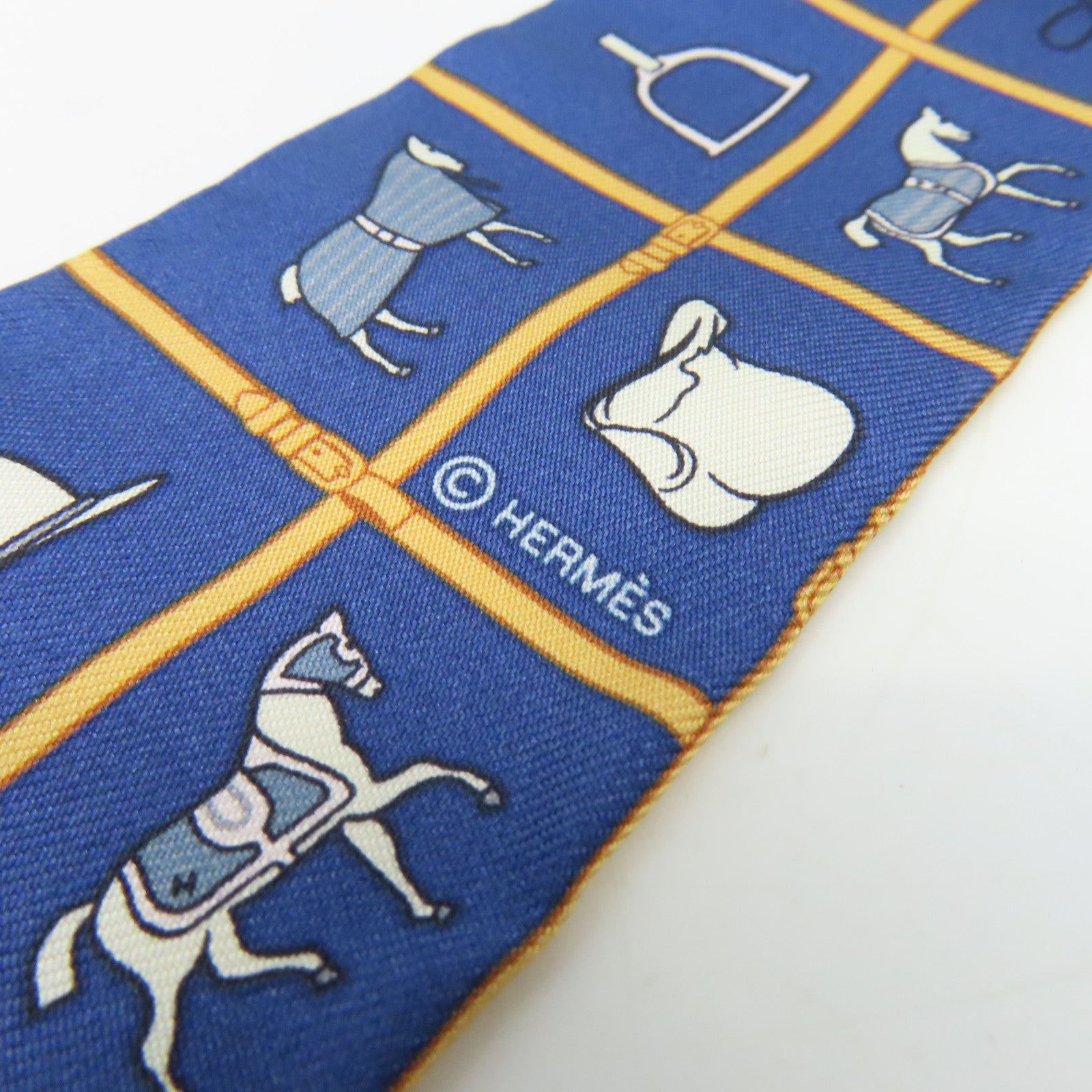 HERMES 絲質Twilly Scarf絲巾寶藍色/淺啡色/彩色