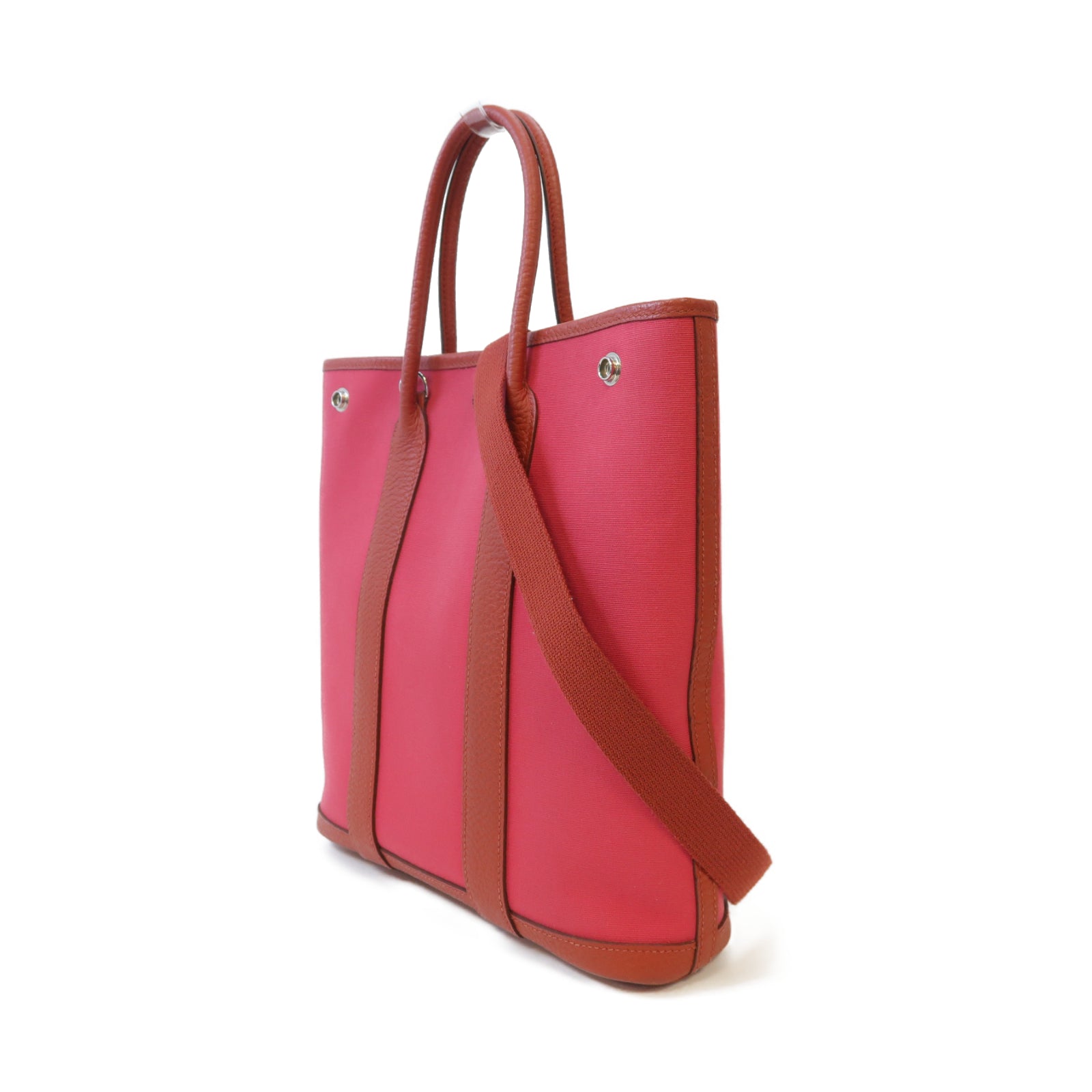HERMES 帆布Garden File PM銀扣手挽肩背兩用袋紅色