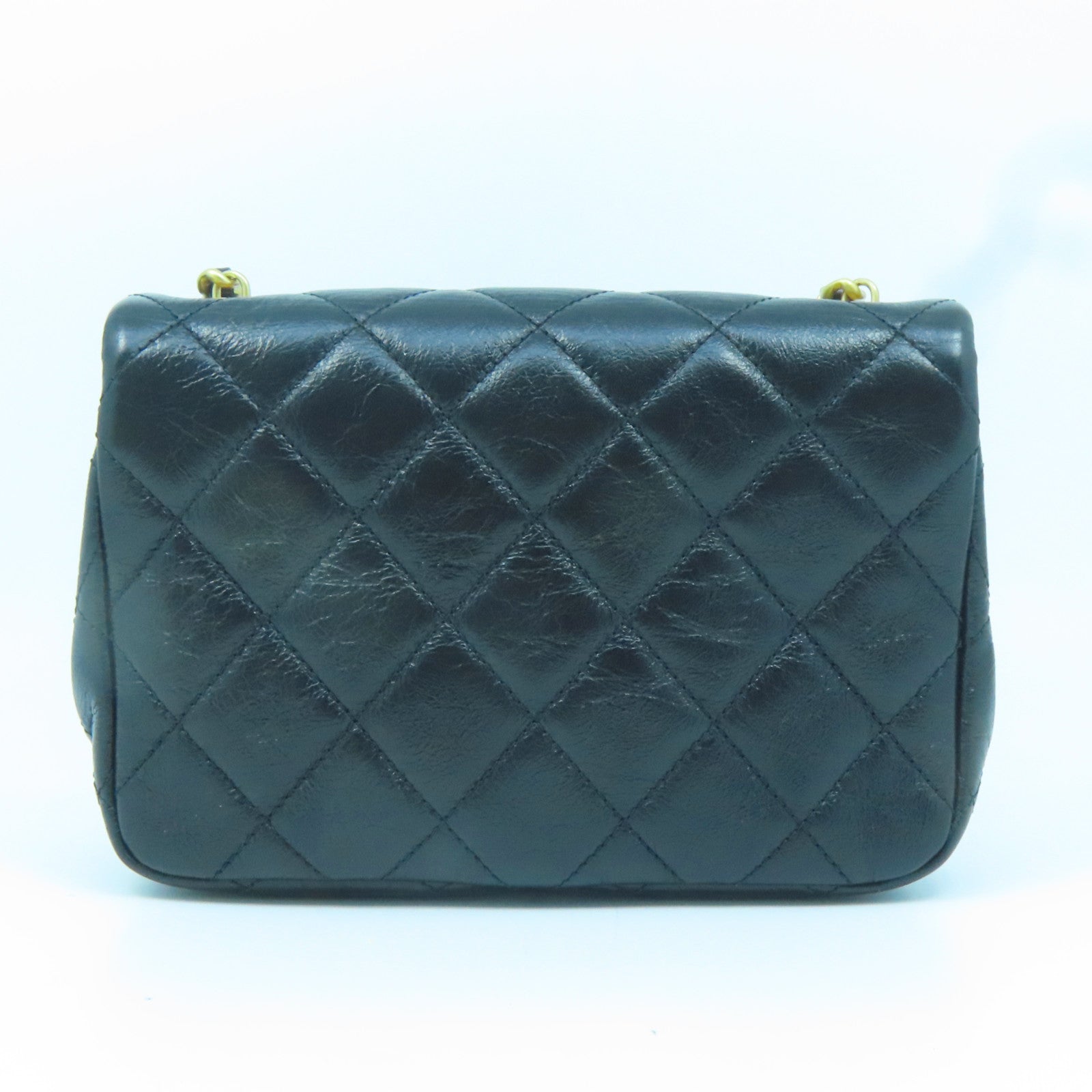 CHANEL 菱格牛皮皮革Chain Shoulder Bag金扣鏈帶肩背袋黑色