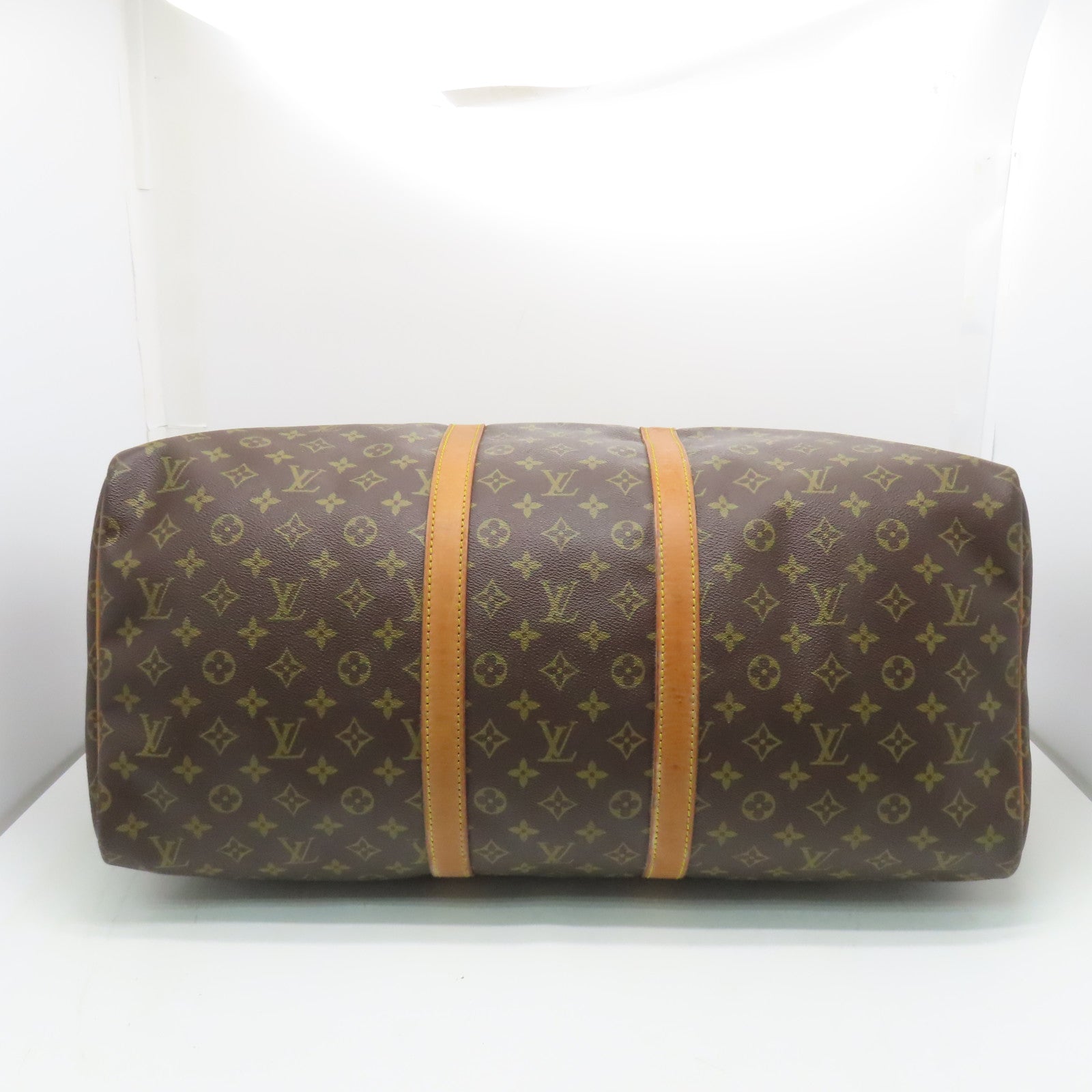 LOUIS VUITTON Monogram Keepall 55 Gold Buckle Travel Bag Brown