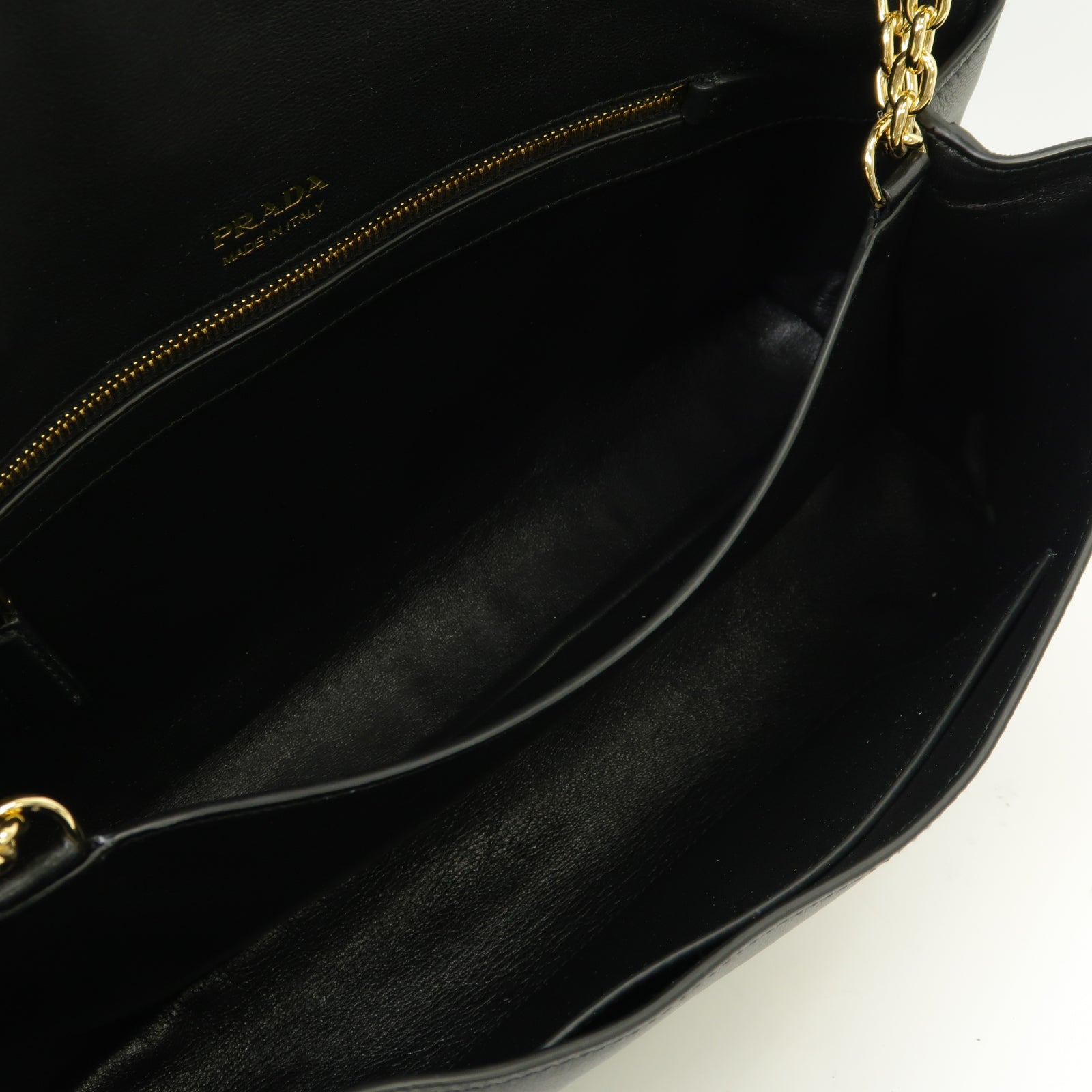 PRADA 牛皮皮革Chain Shoulder Bag金扣鏈帶肩背袋黒色
