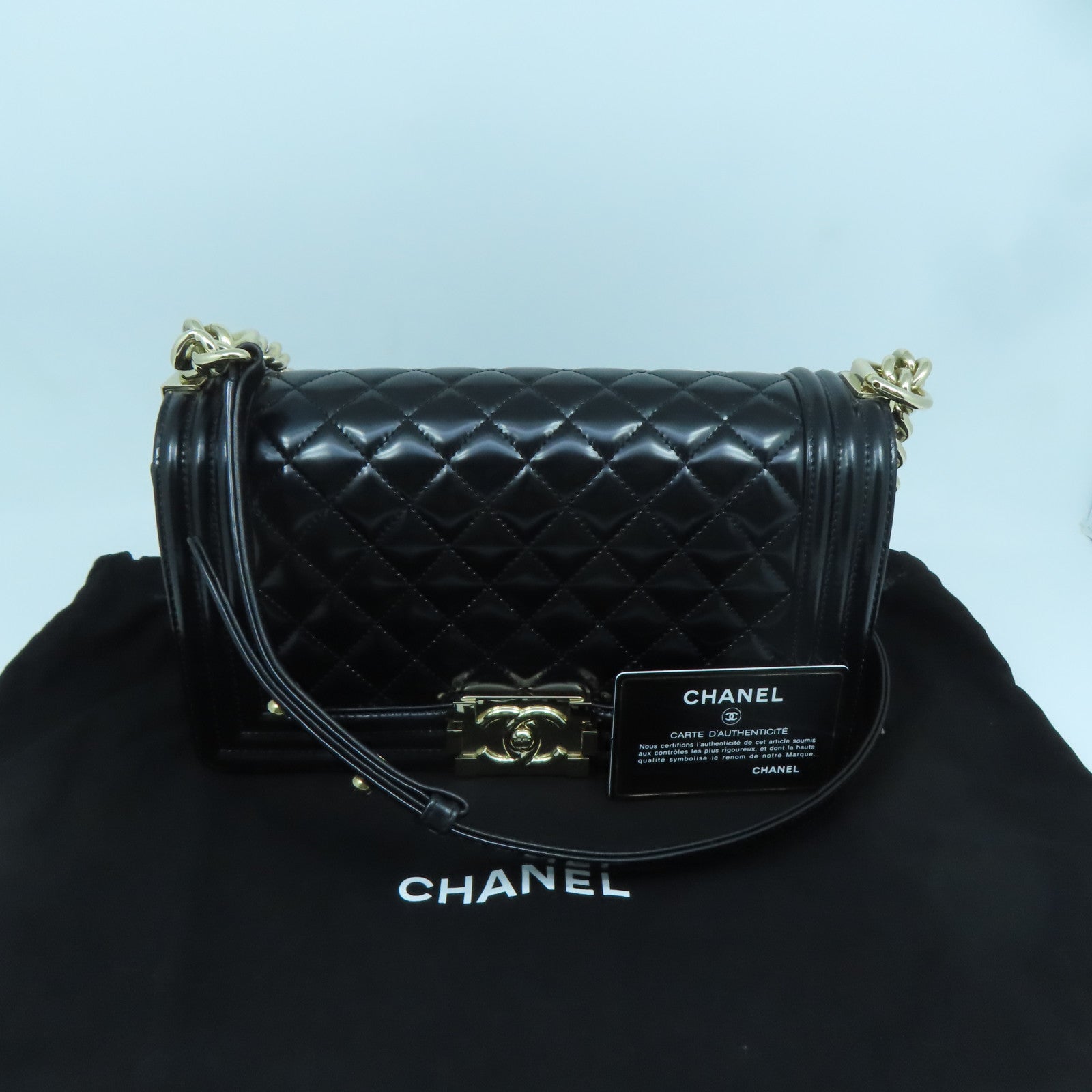 CHANEL 【激減優惠】菱格牛皮皮革Boy 25金扣鏈帶肩背袋黑色