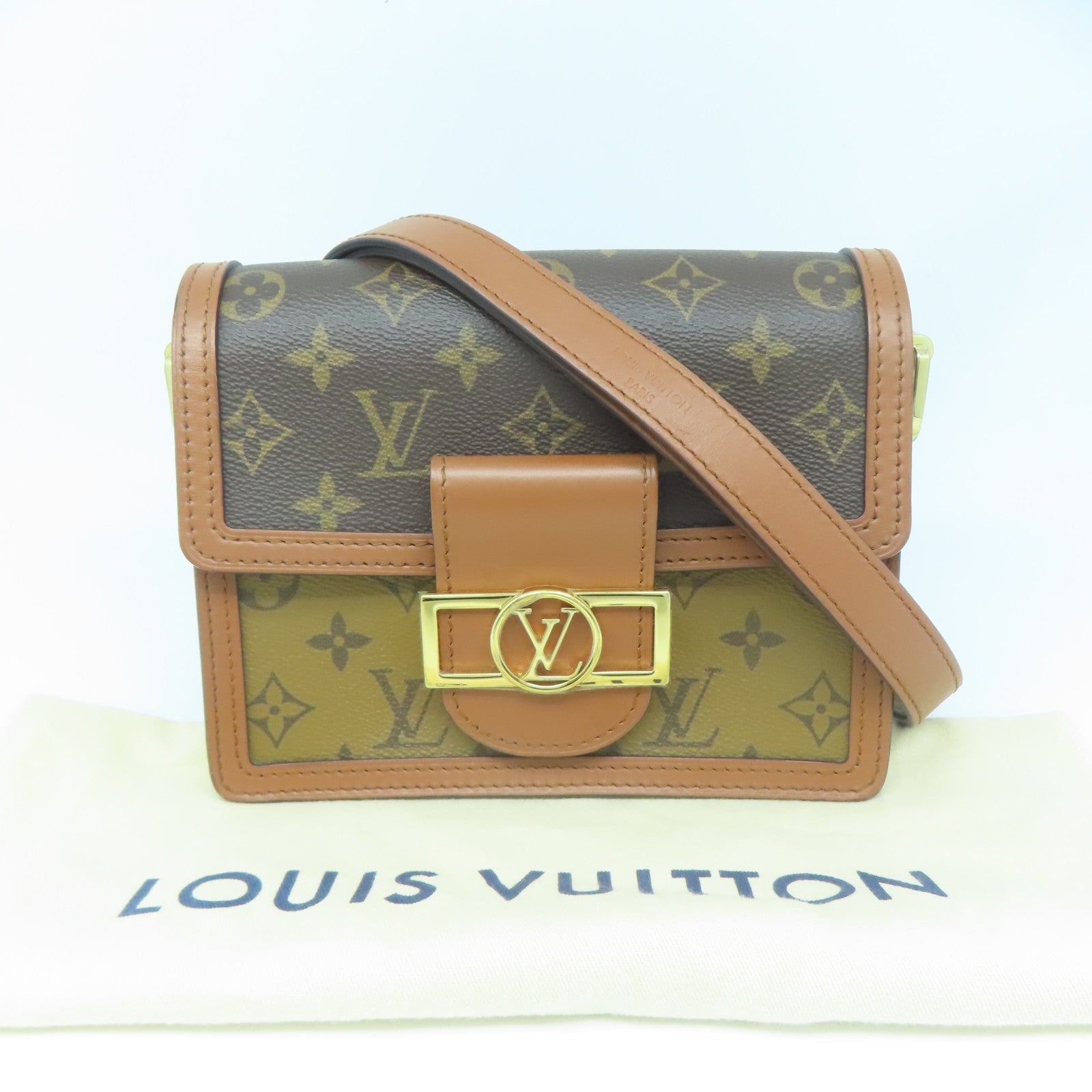 LOUIS VUITTON Monogram Reverse Mini Dauphine金扣肩背袋啡色