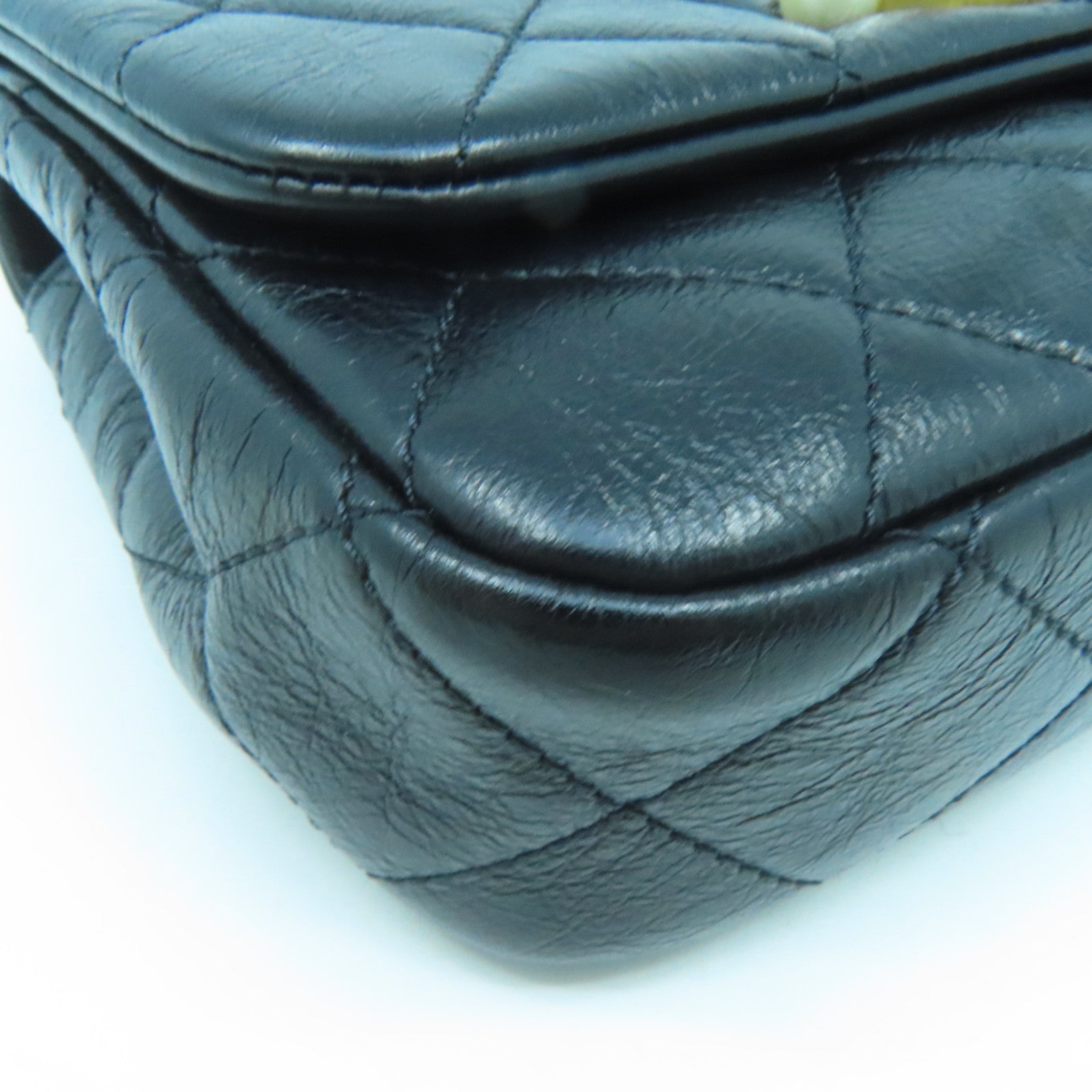 CHANEL 菱格牛皮皮革Chain Shoulder Bag金扣鏈帶肩背袋黑色
