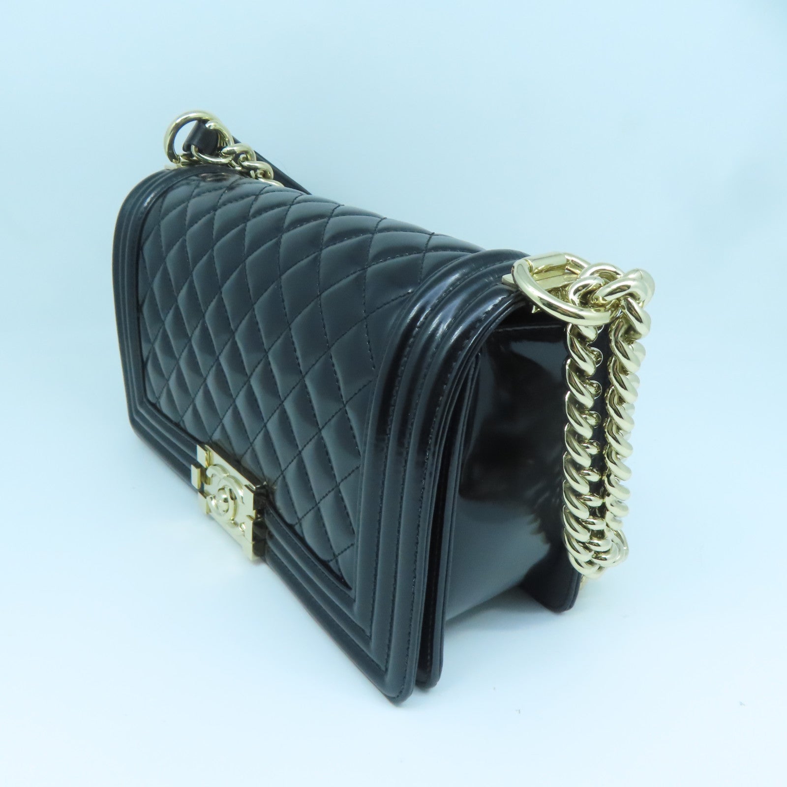 CHANEL 【激減優惠】菱格牛皮皮革Boy 25金扣鏈帶肩背袋黑色