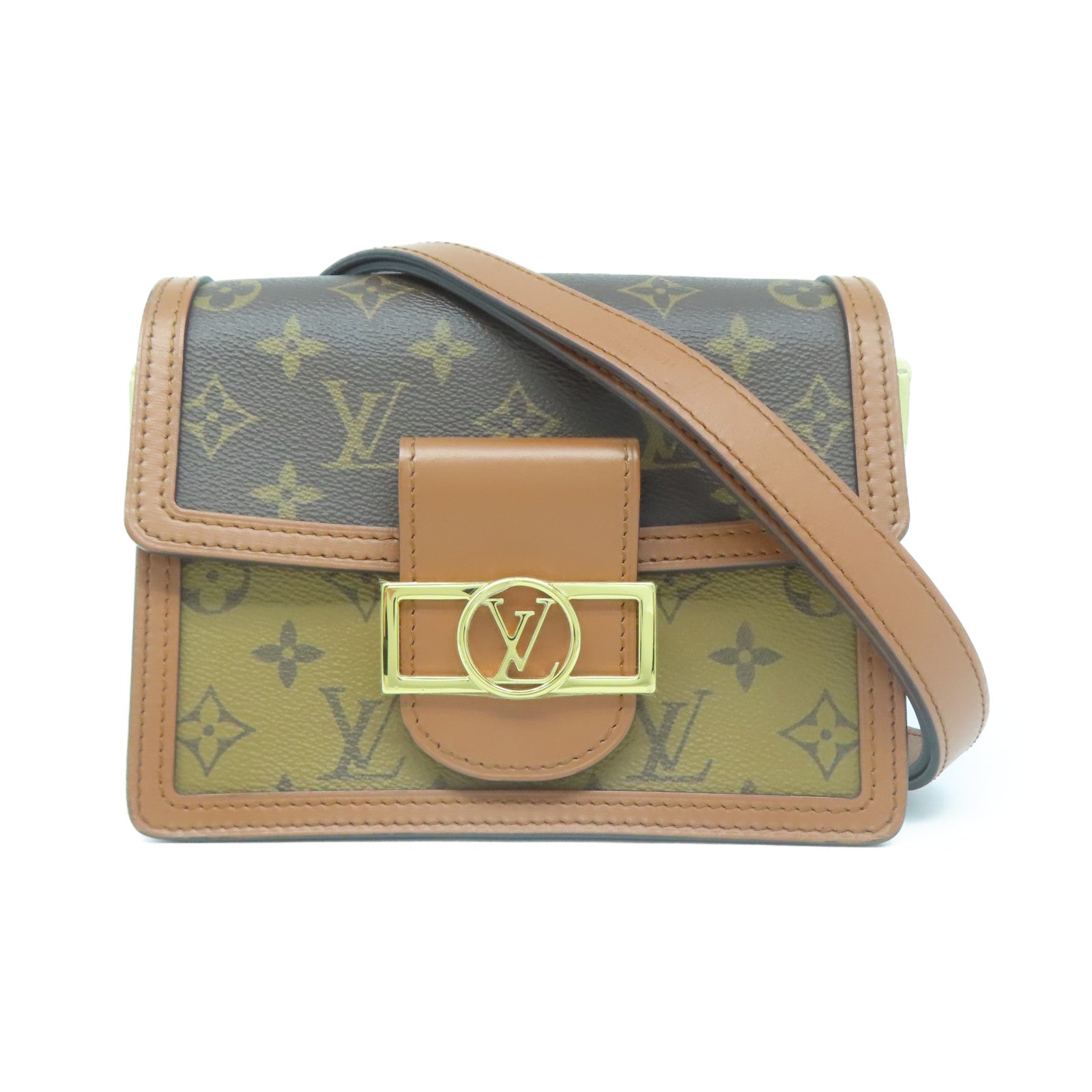LOUIS VUITTON Monogram Reverse Mini Dauphine金扣肩背袋啡色