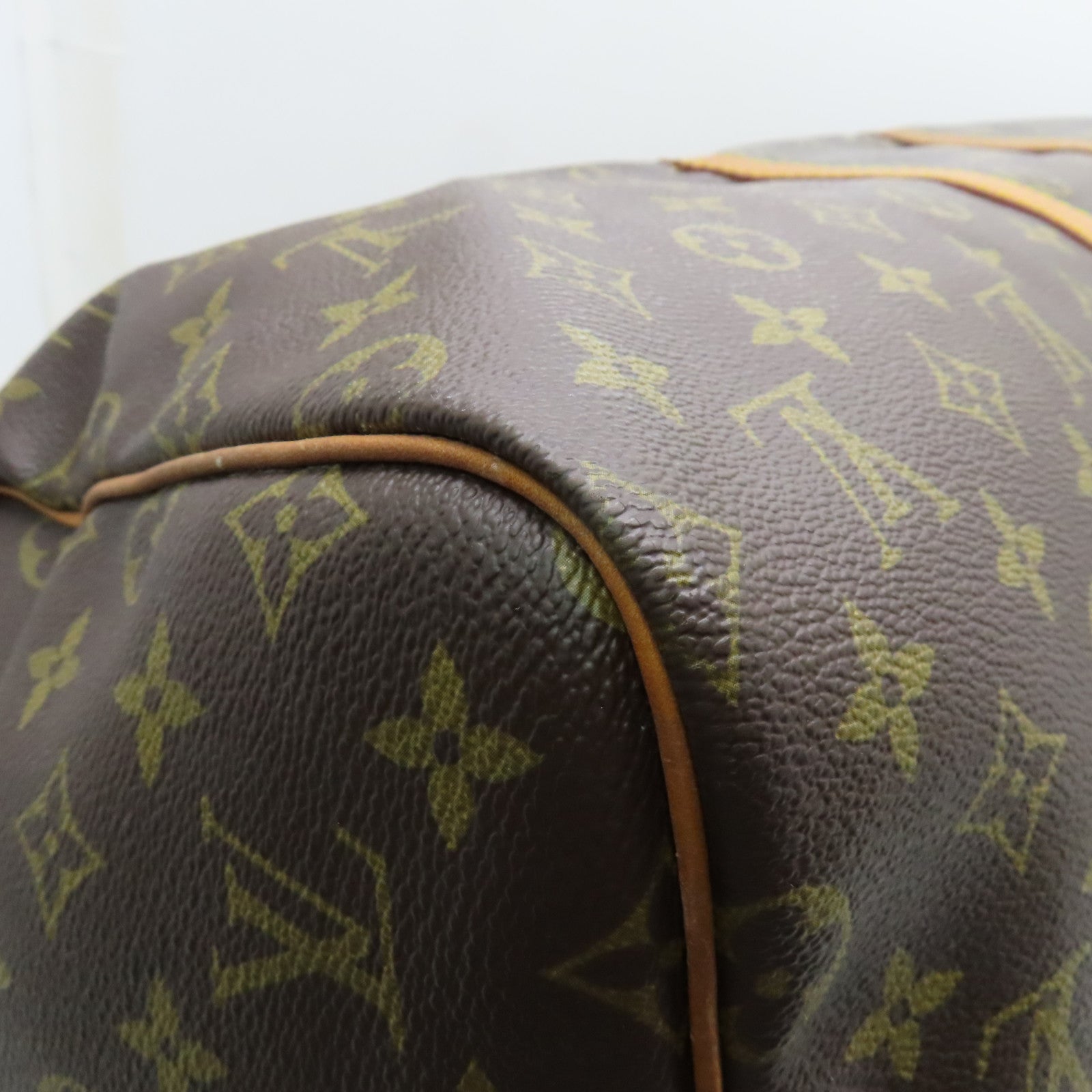 LOUIS VUITTON Monogram Keepall 55 Gold Buckle Travel Bag Brown