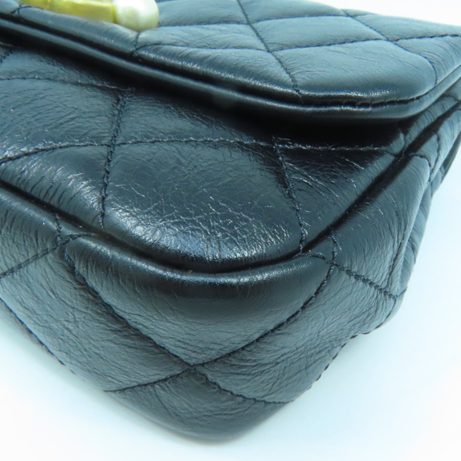 CHANEL 菱格牛皮皮革Chain Shoulder Bag金扣鏈帶肩背袋黑色