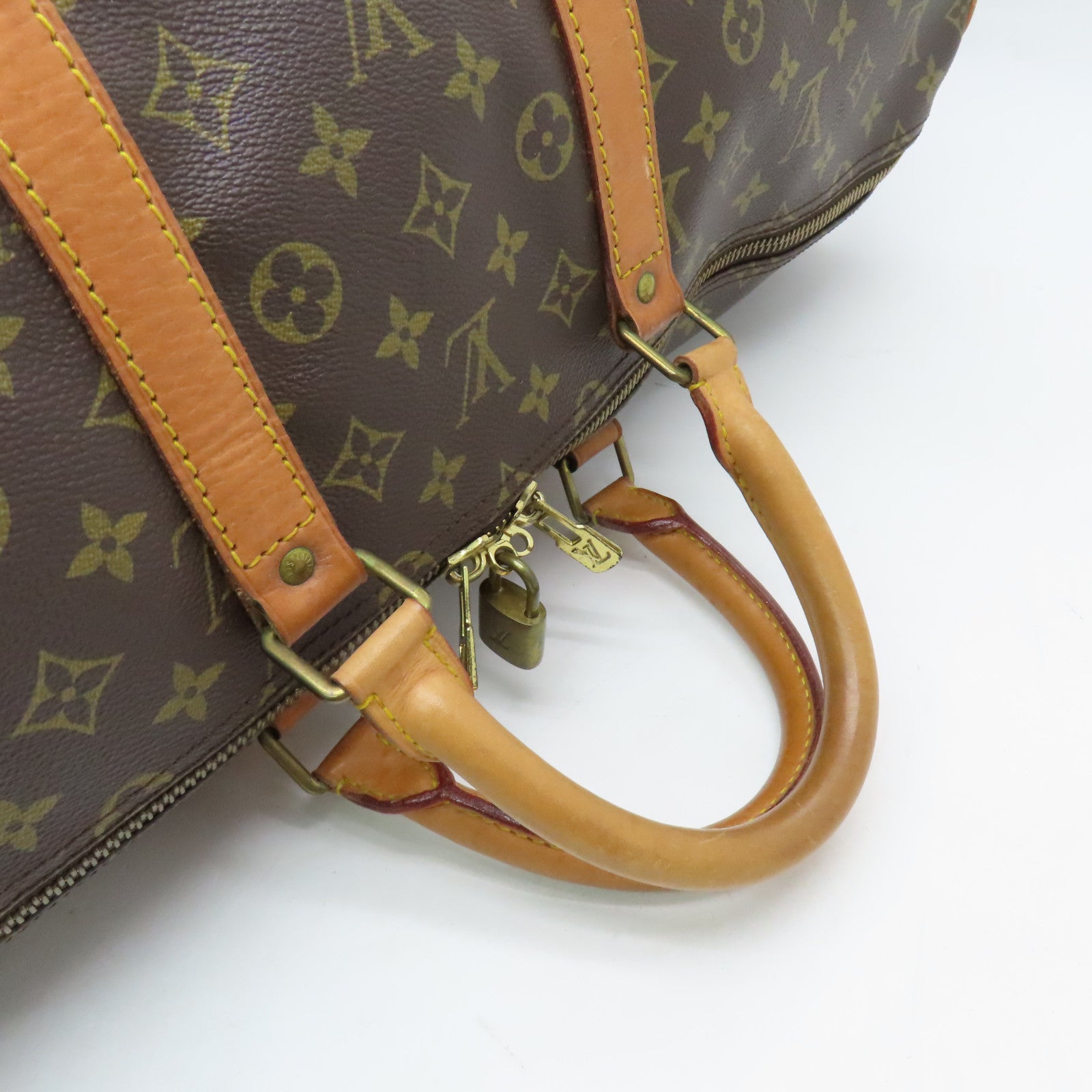 LOUIS VUITTON Monogram Keepall 55 Gold Buckle Travel Bag Brown