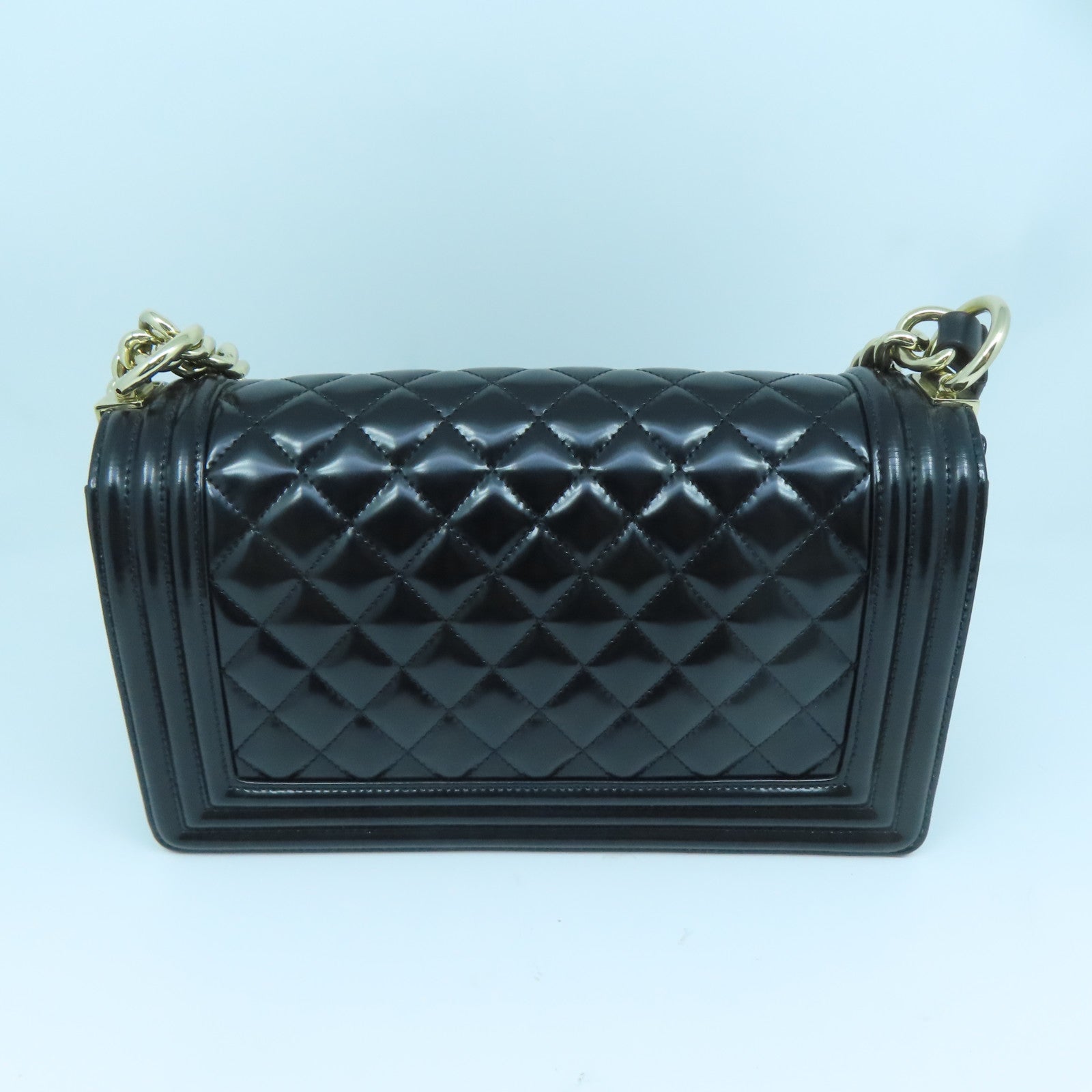 CHANEL 【激減優惠】菱格牛皮皮革Boy 25金扣鏈帶肩背袋黑色