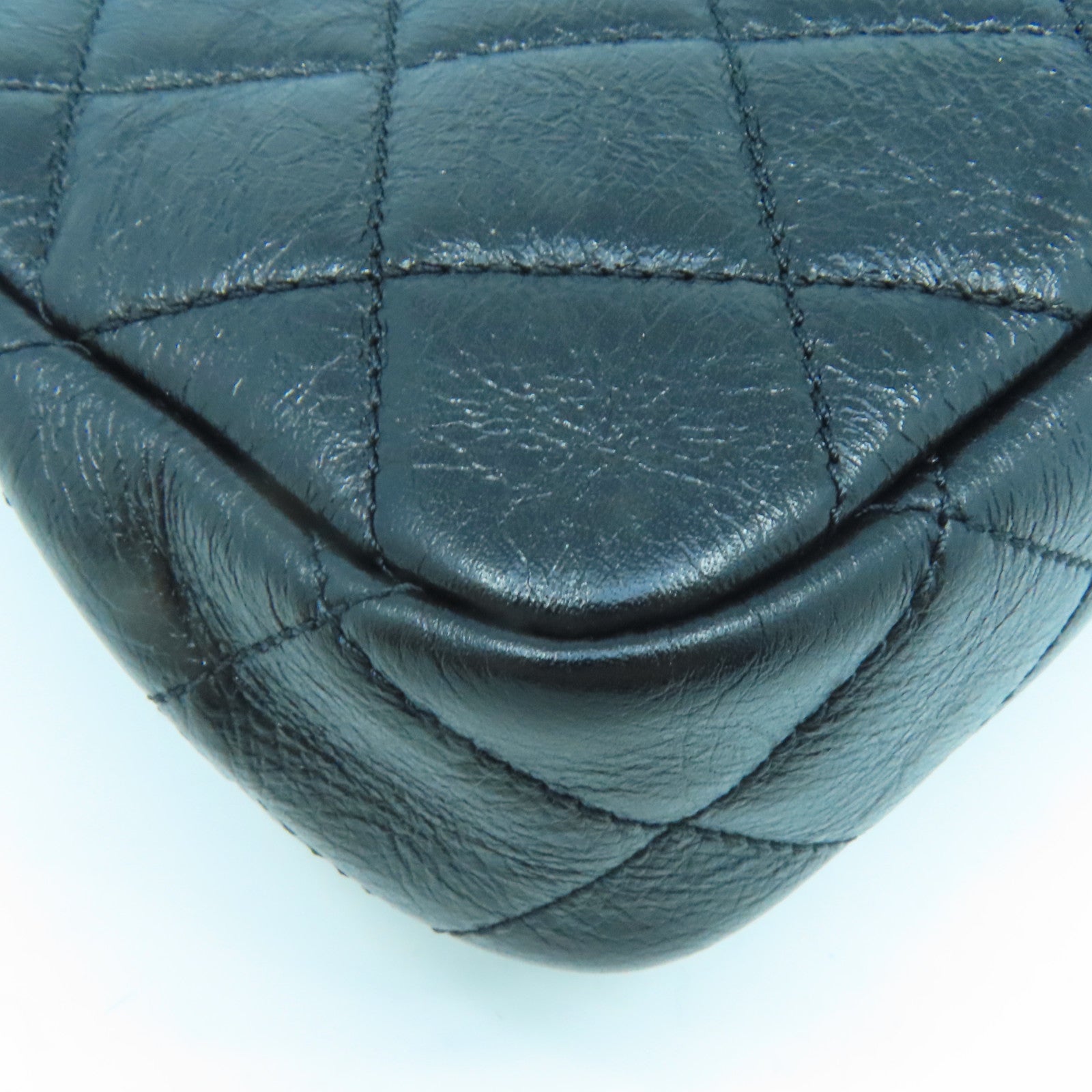 CHANEL 菱格牛皮皮革Chain Shoulder Bag金扣鏈帶肩背袋黑色