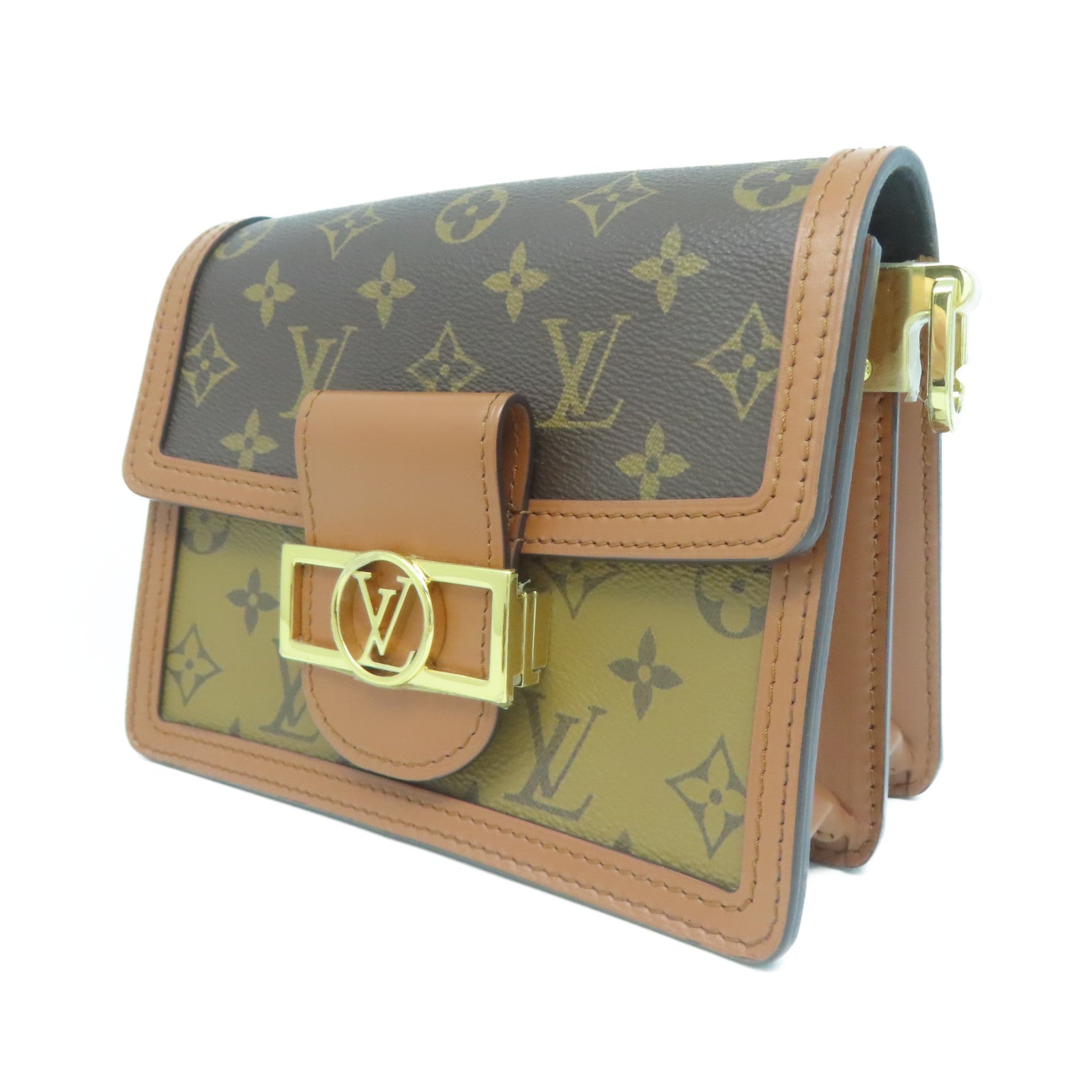 LOUIS VUITTON Monogram Reverse Mini Dauphine金扣肩背袋啡色