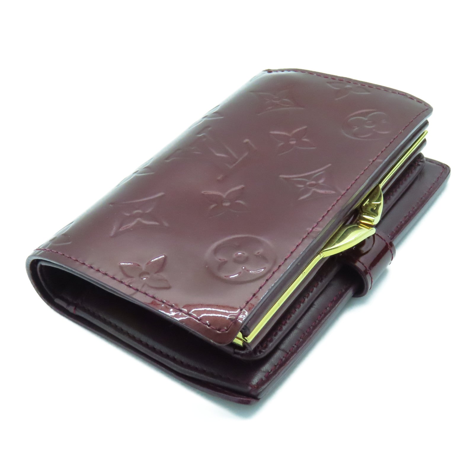 LOUIS VUITTON Monogram Vernis Porteteulle Viemoi金扣钱包酒红色