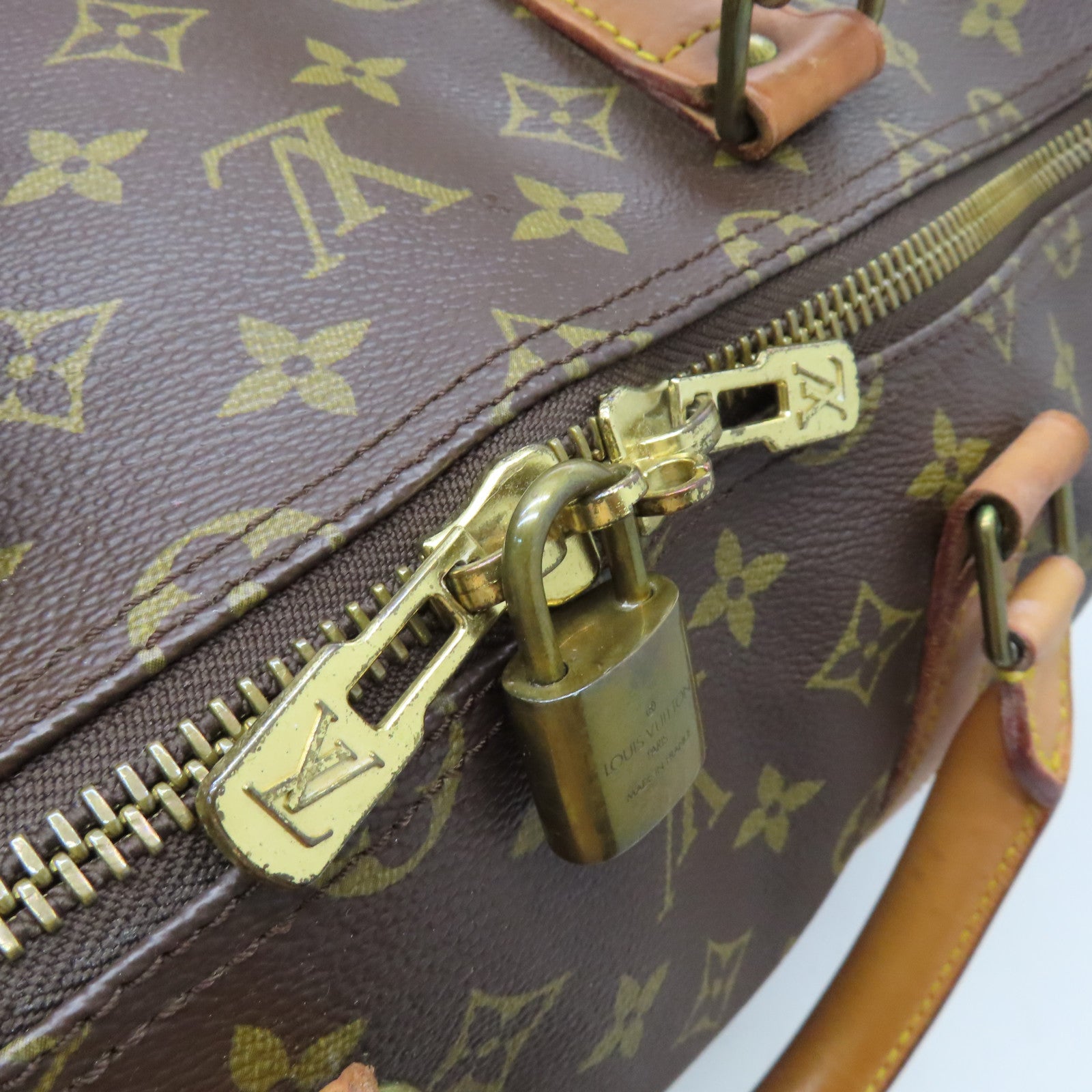 LOUIS VUITTON Monogram Keepall 55 Gold Buckle Travel Bag Brown