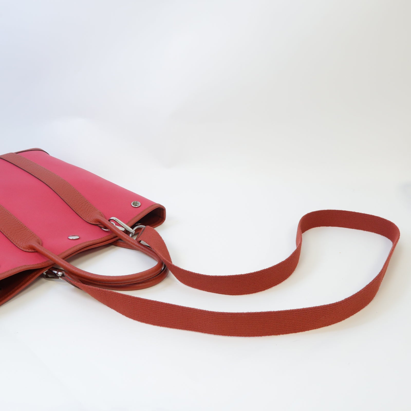 HERMES 帆布Garden File PM銀扣手挽肩背兩用袋紅色