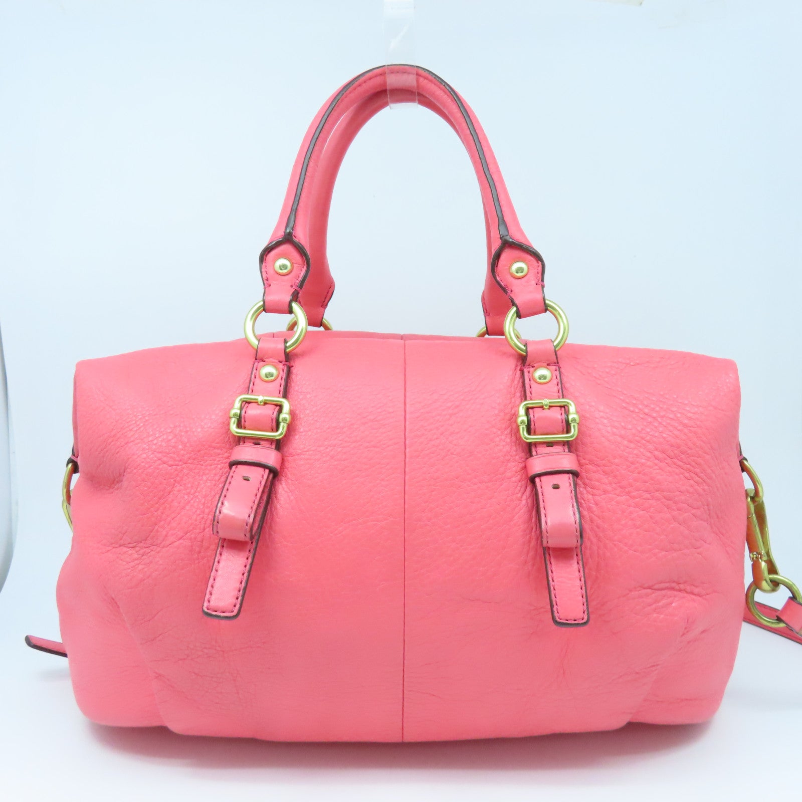 COACH 牛皮皮革Shoulder Bag金扣手挽肩背两用袋粉红色