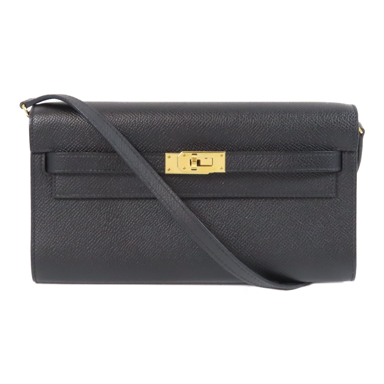 HERMES Epsom皮革Kelly To Go金扣肩背袋Noir黑色