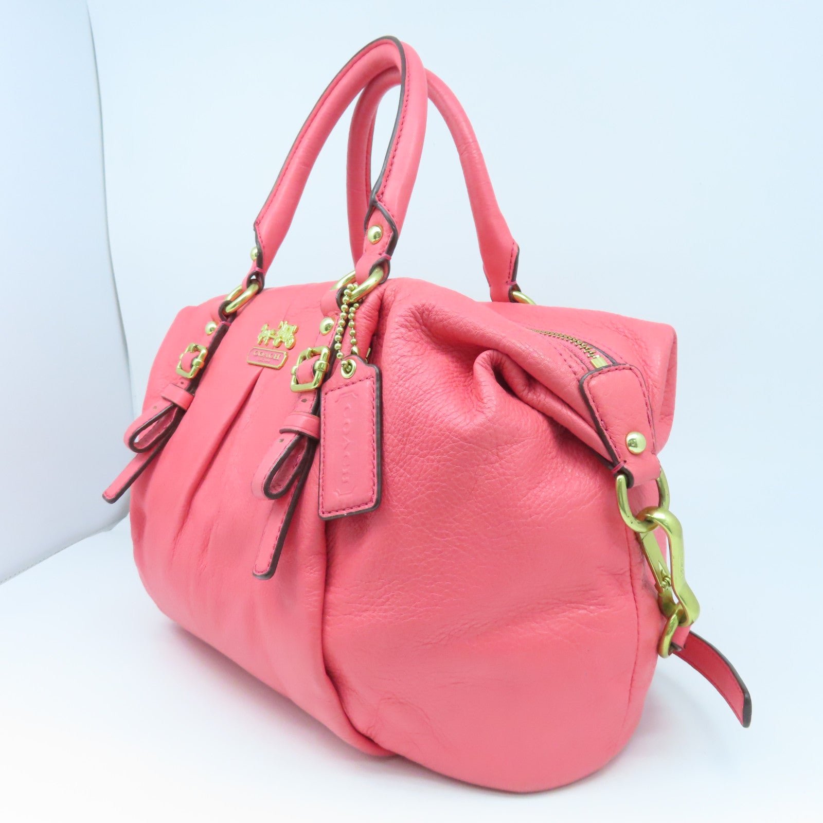 COACH 牛皮皮革Shoulder Bag金扣手挽肩背两用袋粉红色