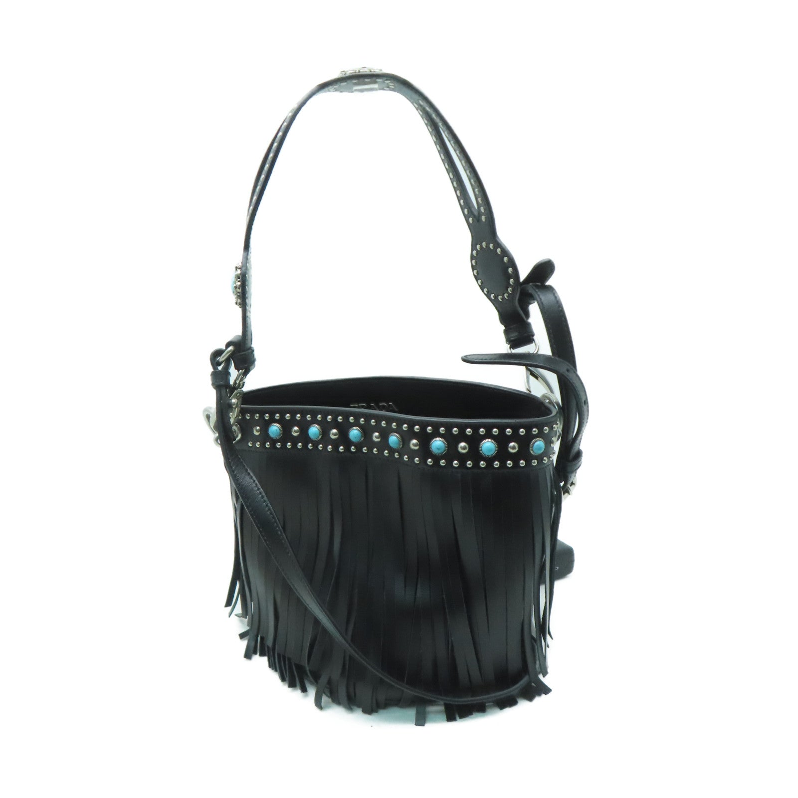 PRADA 牛皮皮革2 Way Shoulder Bag銀扣手挽肩背兩用袋黑色