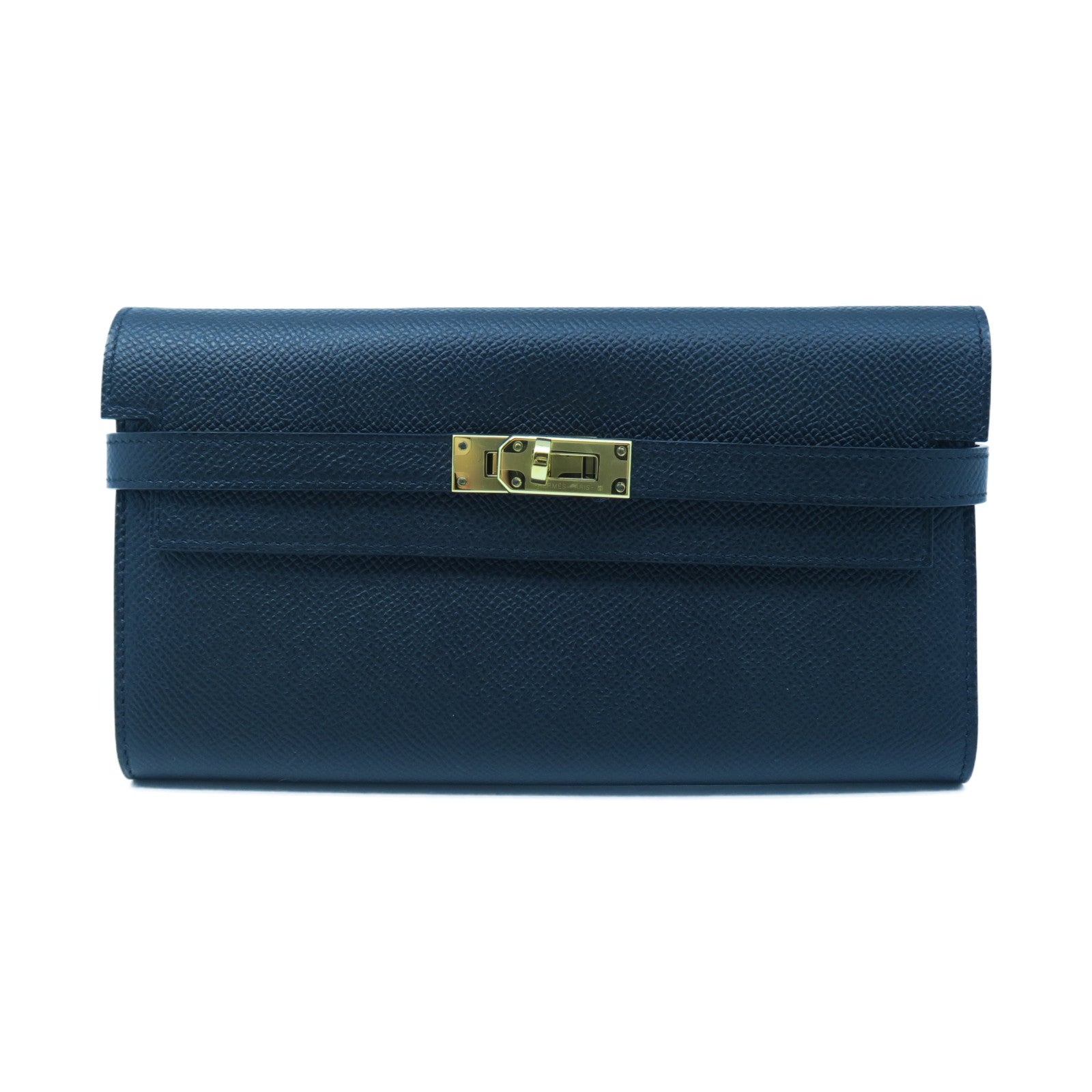 HERMES Epsom Leather Kelly Wallet Gold Buckle Long Wallet Black