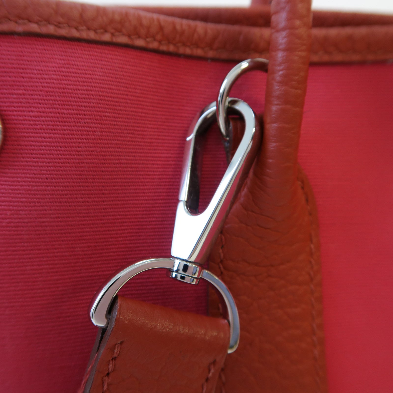 HERMES 帆布Garden File PM銀扣手挽肩背兩用袋紅色