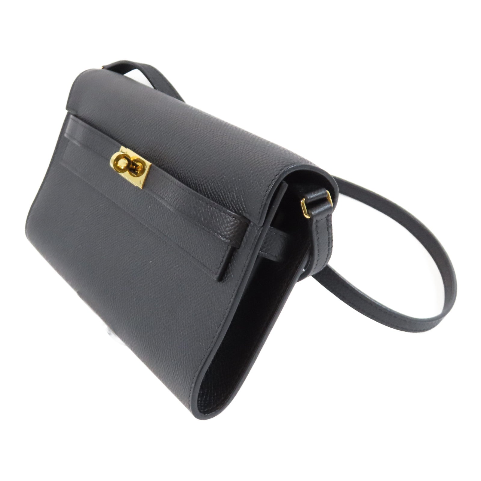 HERMES Epsom皮革Kelly To Go金扣肩背袋Noir黑色