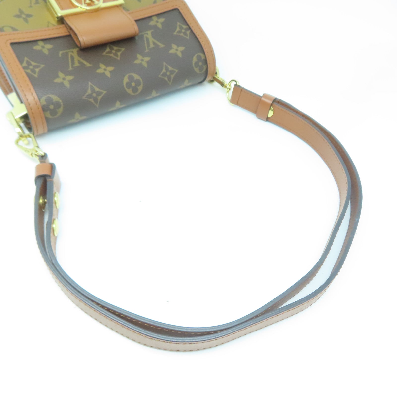 LOUIS VUITTON Monogram Reverse Mini Dauphine金扣肩背袋啡色
