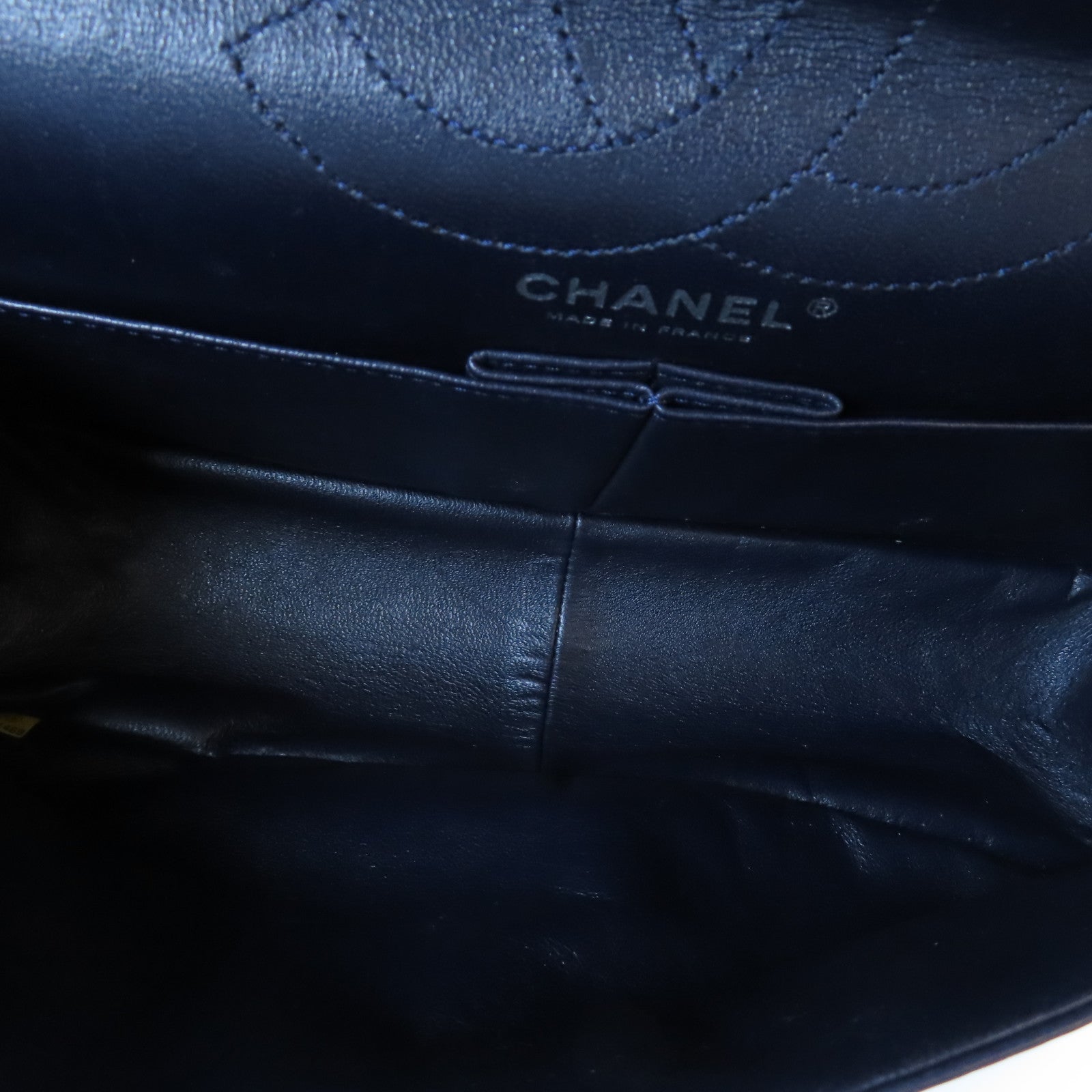 CHANEL 菱格牛皮皮革2.55銀扣鏈帶肩背袋深藍色