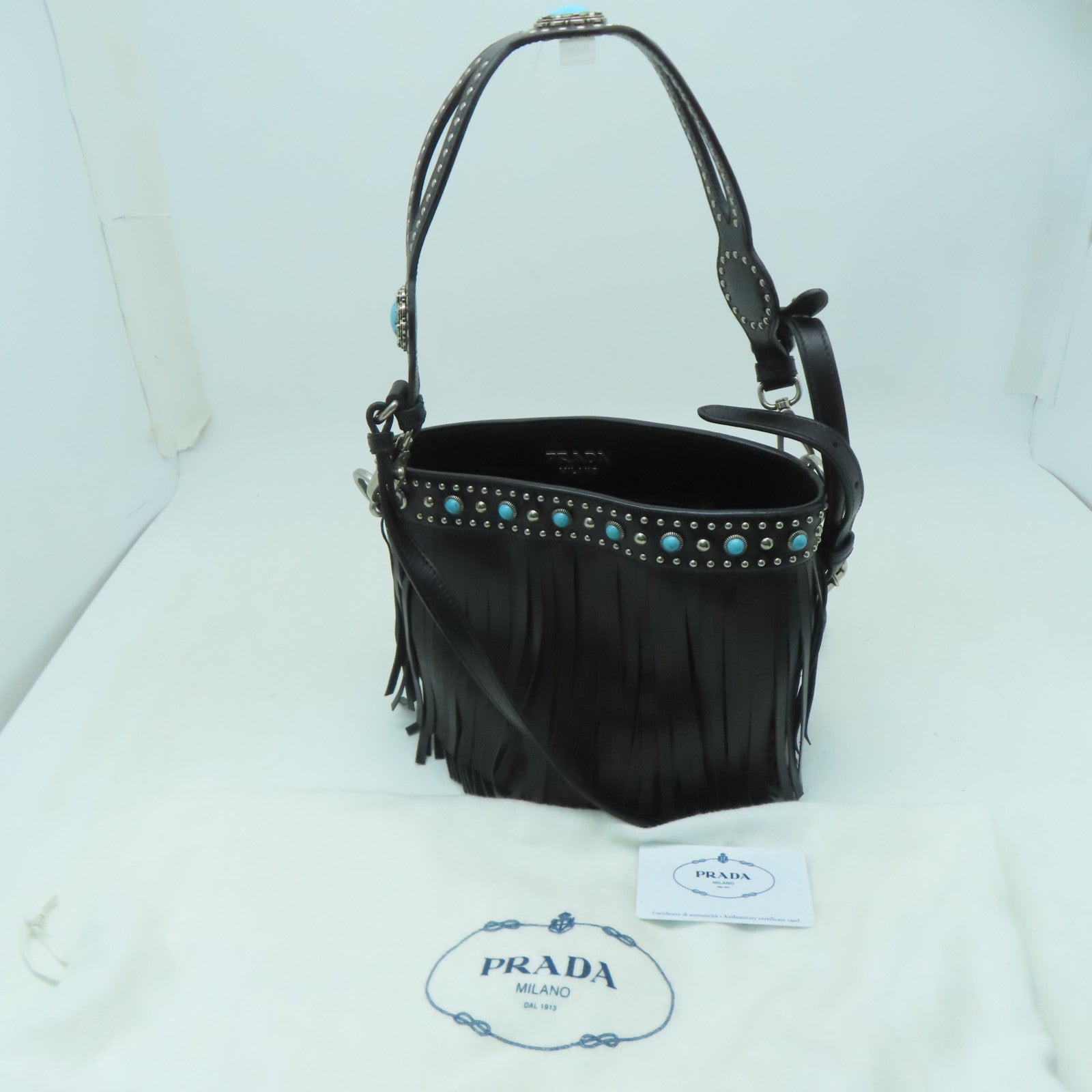PRADA 牛皮皮革2 Way Shoulder Bag銀扣手挽肩背兩用袋黑色