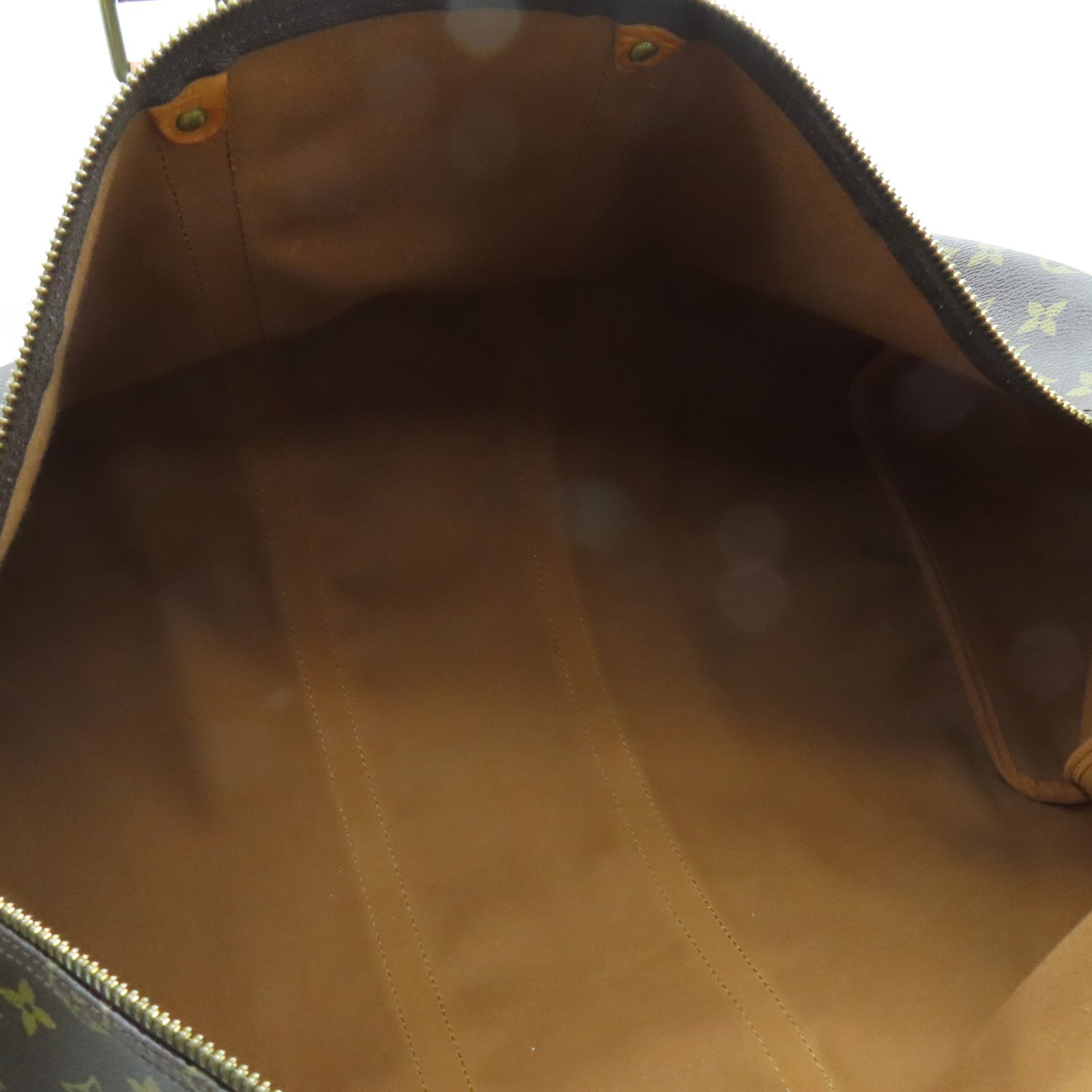 LOUIS VUITTON Monogram Keepall 55 Gold Buckle Travel Bag Brown