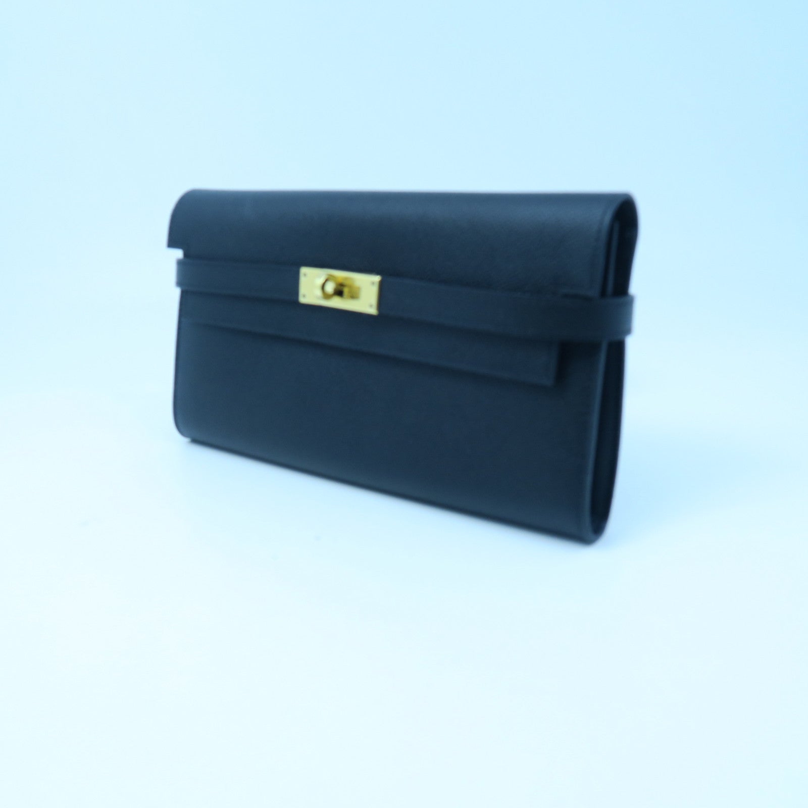 HERMES Epsom Leather Kelly Wallet Gold Buckle Long Wallet Black