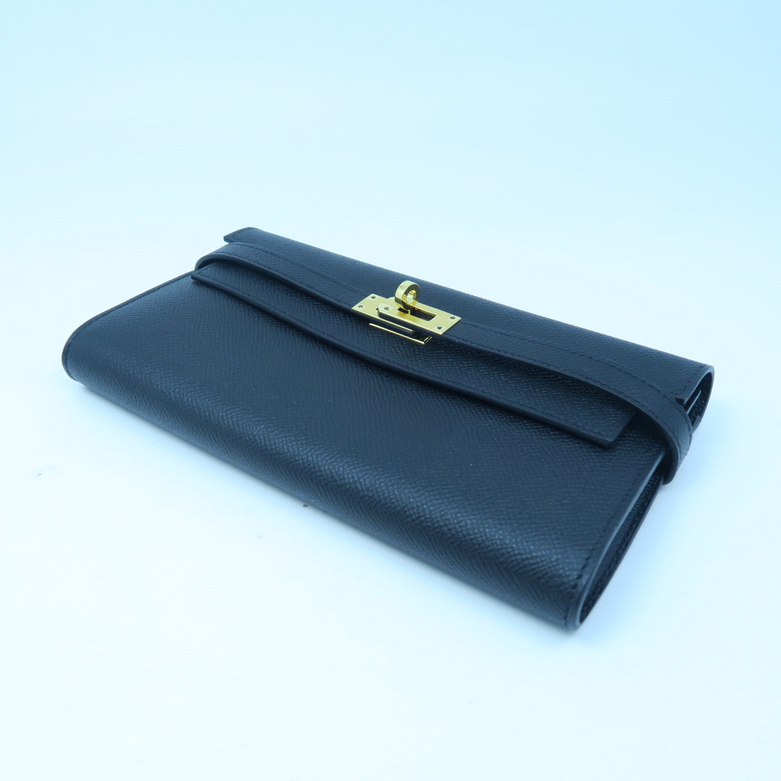 HERMES Epsom Leather Kelly Wallet Gold Buckle Long Wallet Black