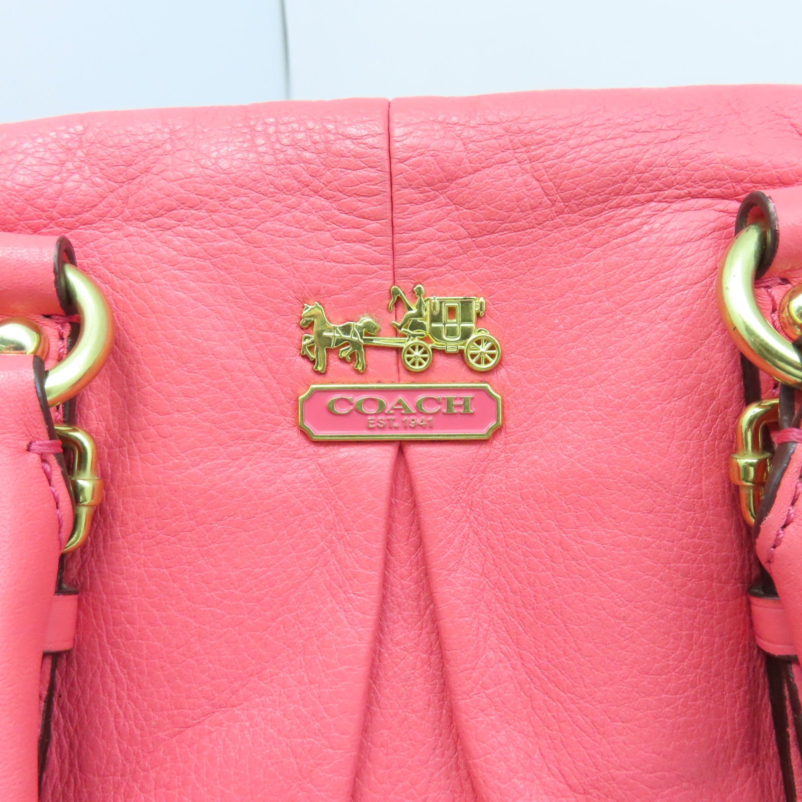 COACH 牛皮皮革Shoulder Bag金扣手挽肩背两用袋粉红色