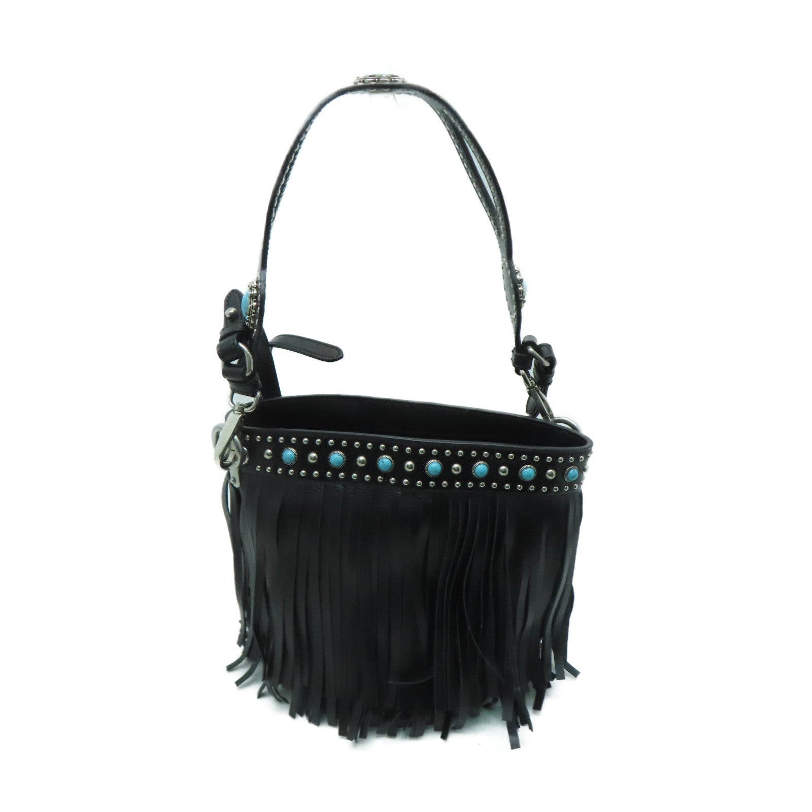PRADA 牛皮皮革2 Way Shoulder Bag銀扣手挽肩背兩用袋黑色