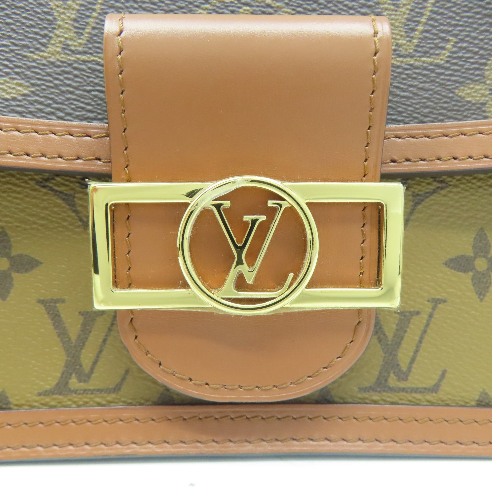 LOUIS VUITTON Monogram Reverse Mini Dauphine金扣肩背袋啡色