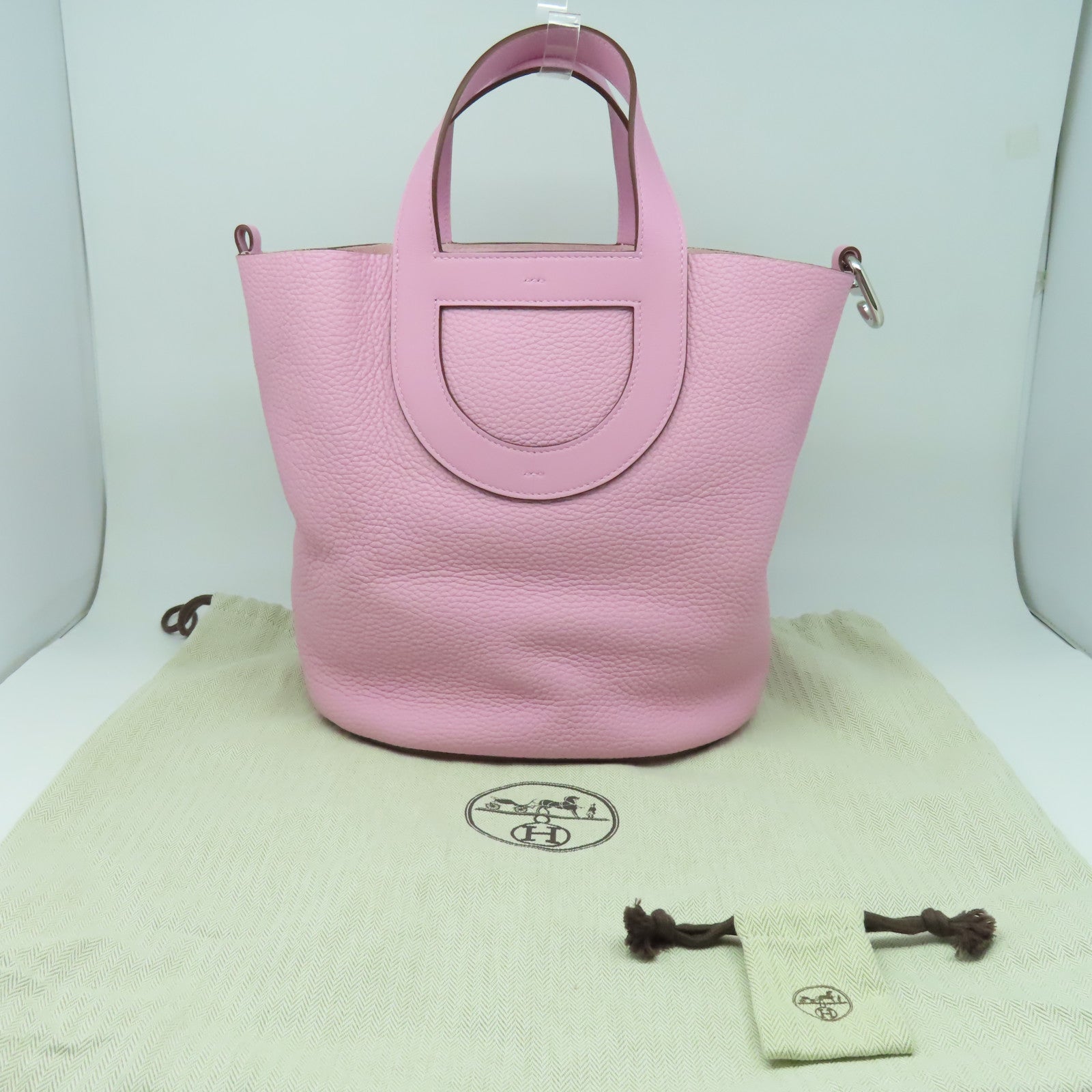HERMES Clemence皮革In The Loop 23銀扣手挽袋錦葵紫色