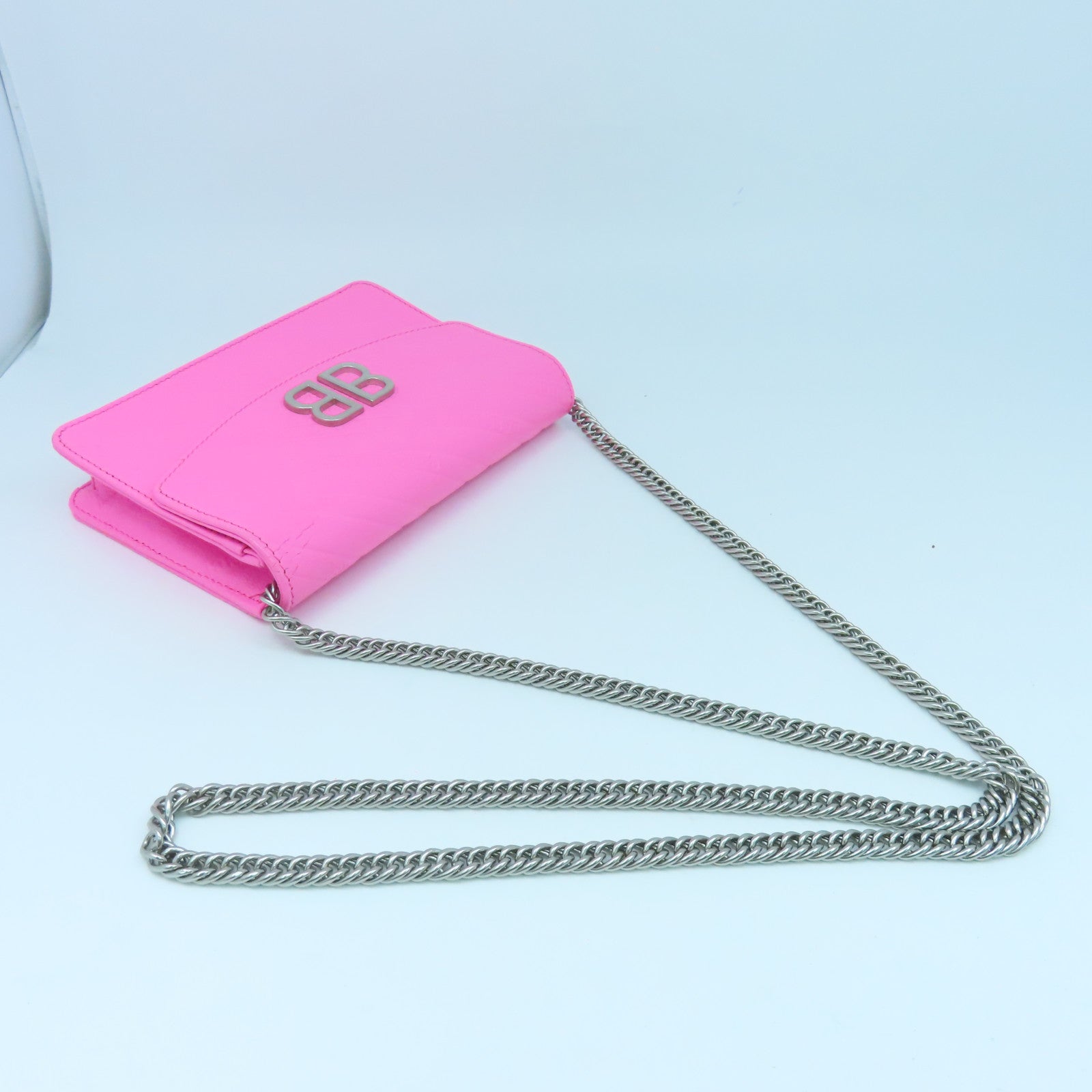 BALENCIAGA 【激減優惠】牛皮皮革Chain Shoulder銀扣肩背袋粉紅色