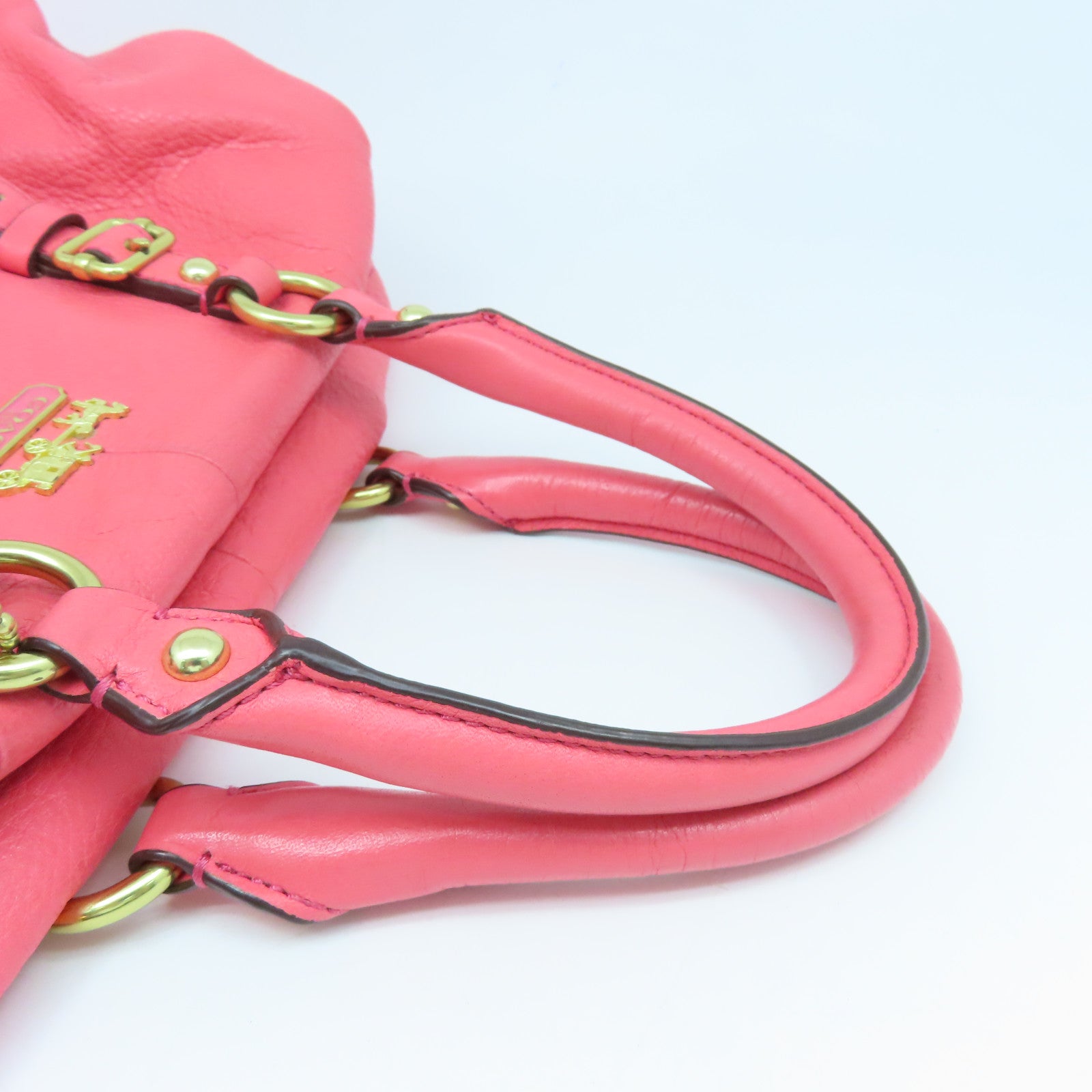 COACH 牛皮皮革Shoulder Bag金扣手挽肩背两用袋粉红色