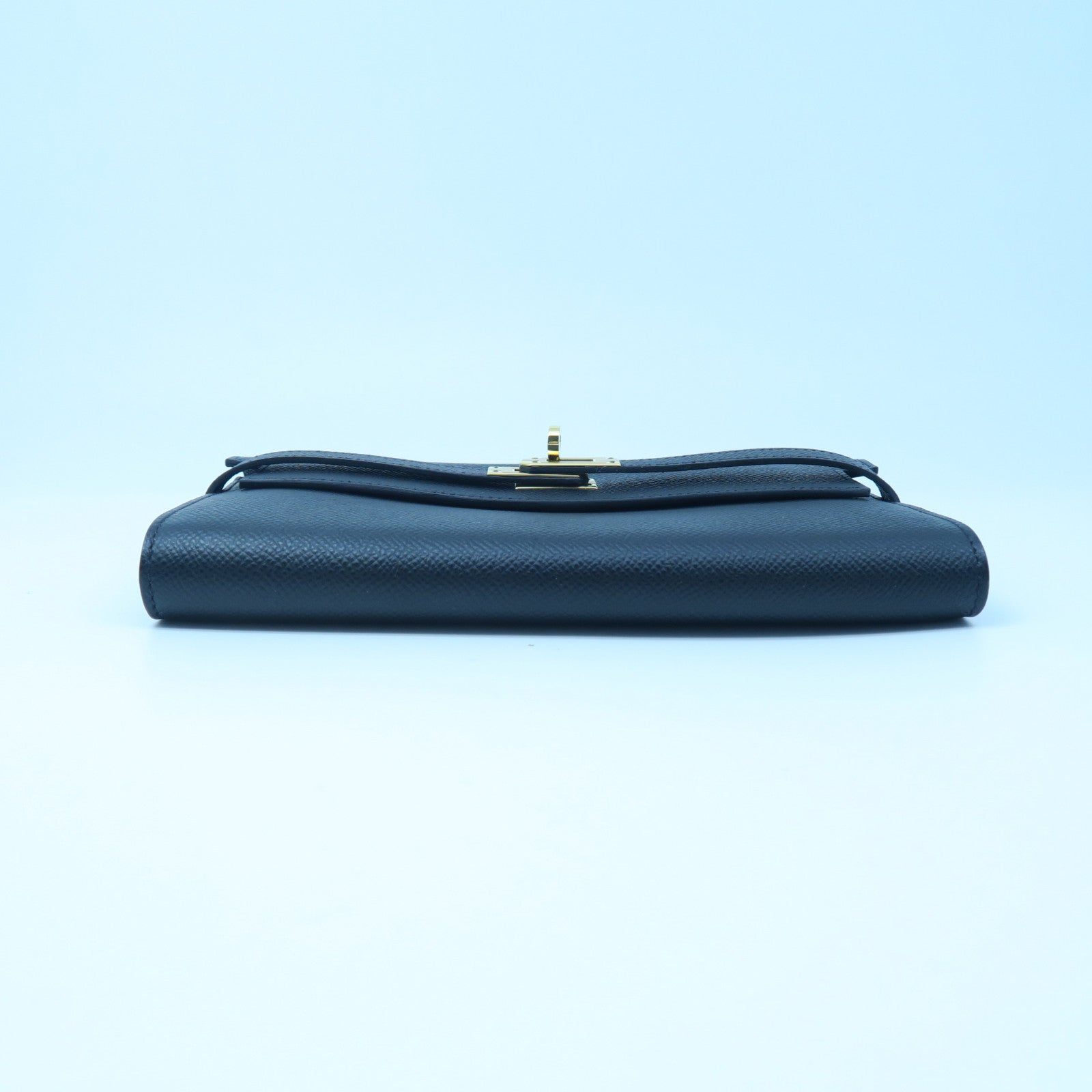 HERMES Epsom Leather Kelly Wallet Gold Buckle Long Wallet Black