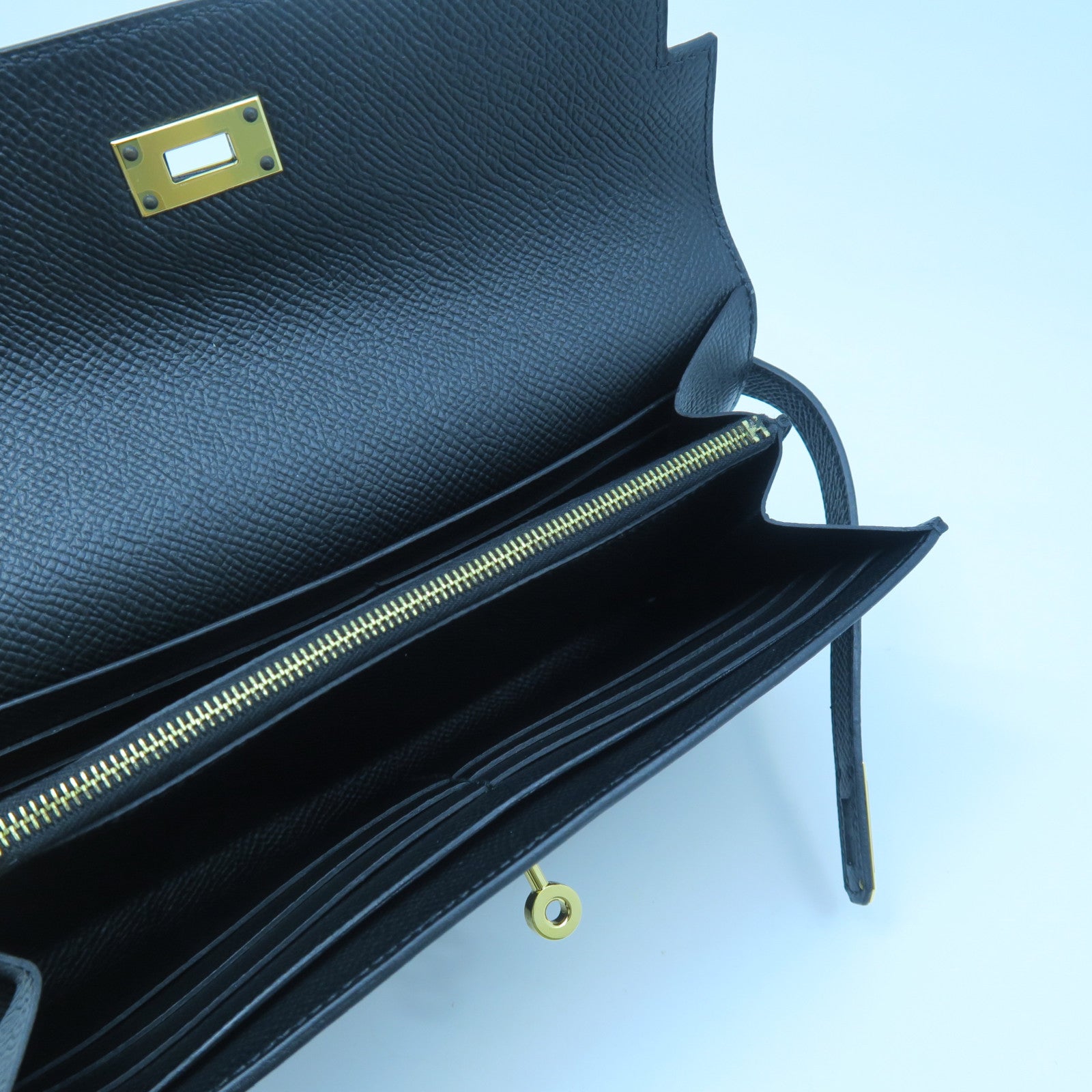 HERMES Epsom Leather Kelly Wallet Gold Buckle Long Wallet Black