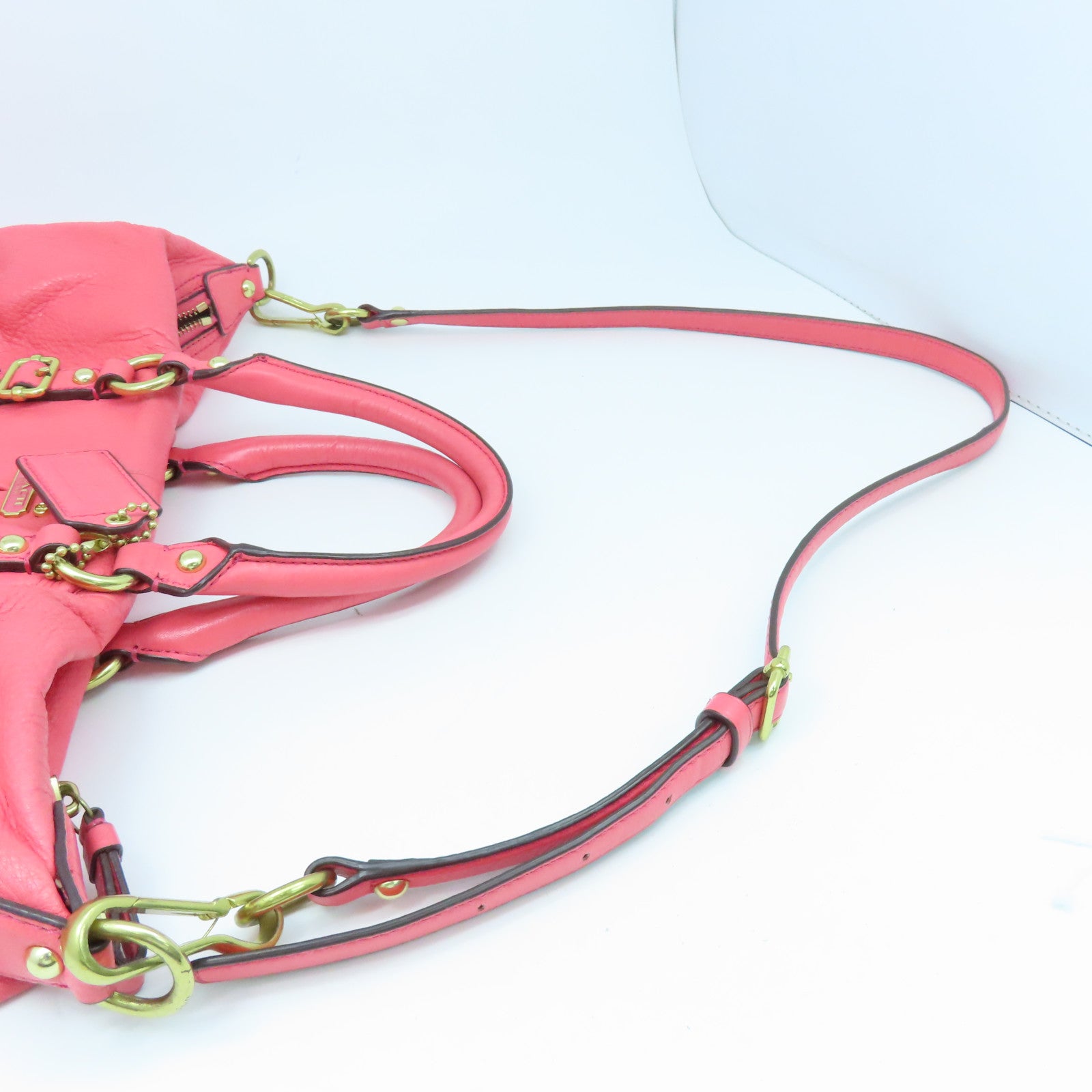 COACH 牛皮皮革Shoulder Bag金扣手挽肩背两用袋粉红色