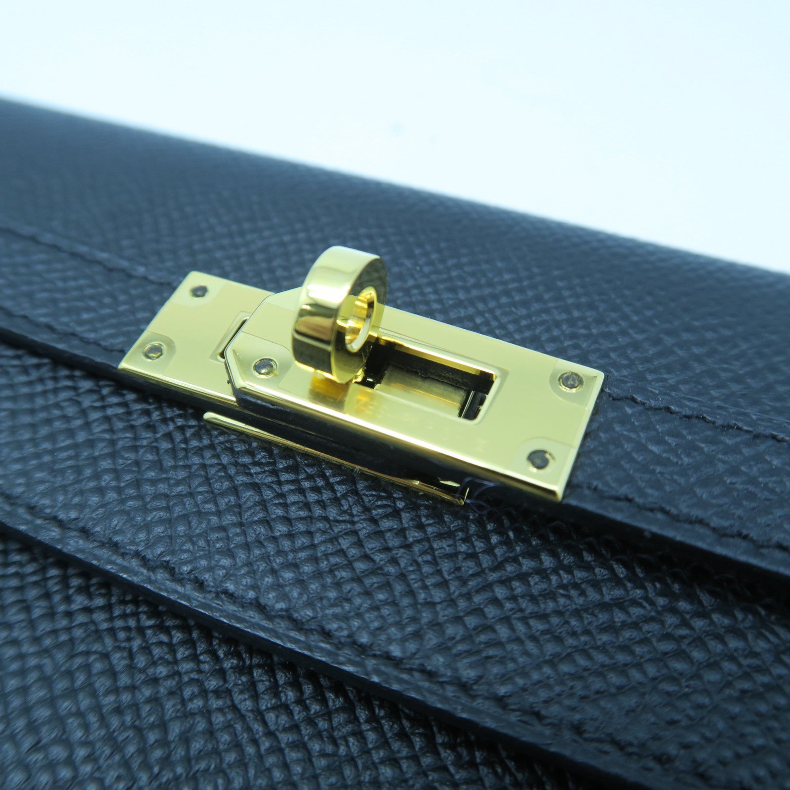 HERMES Epsom Leather Kelly Wallet Gold Buckle Long Wallet Black